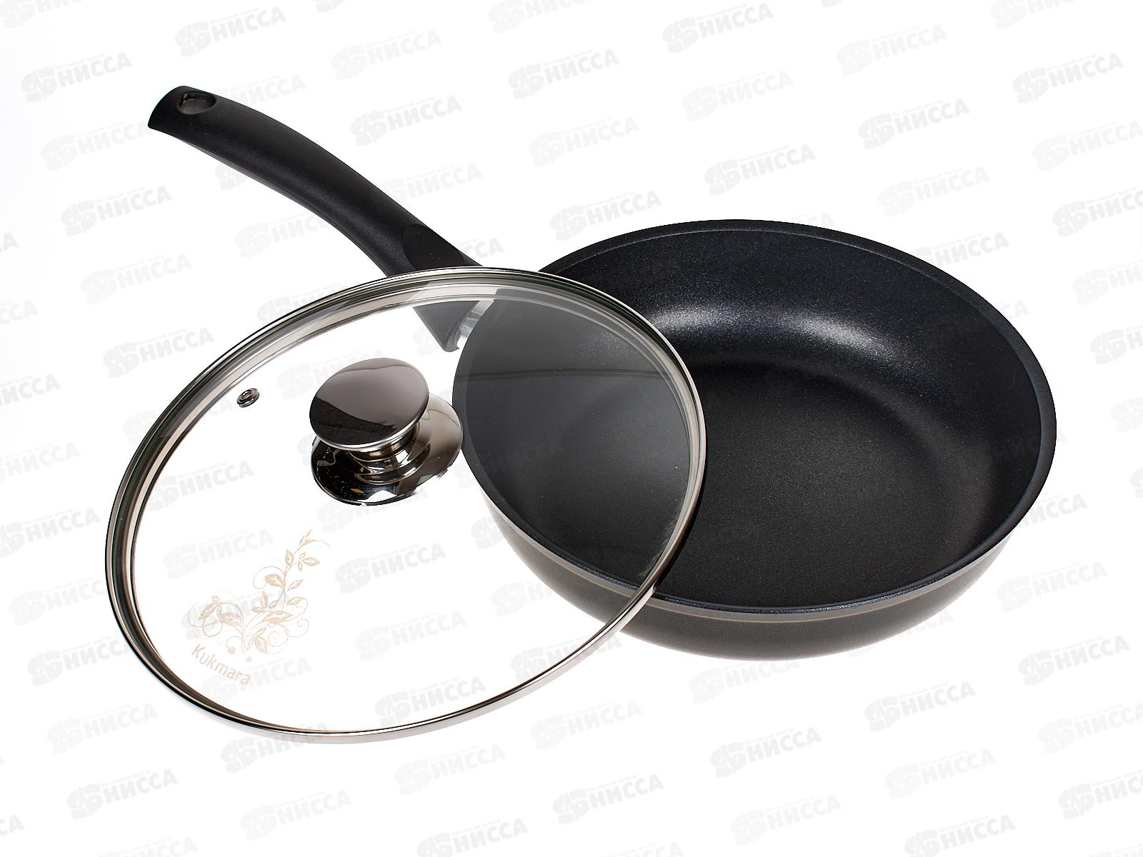 Сковорода 220/60-м с ручкой утолщенное  дно стеклянная крышка антипригарное покрытие  с223а *5
