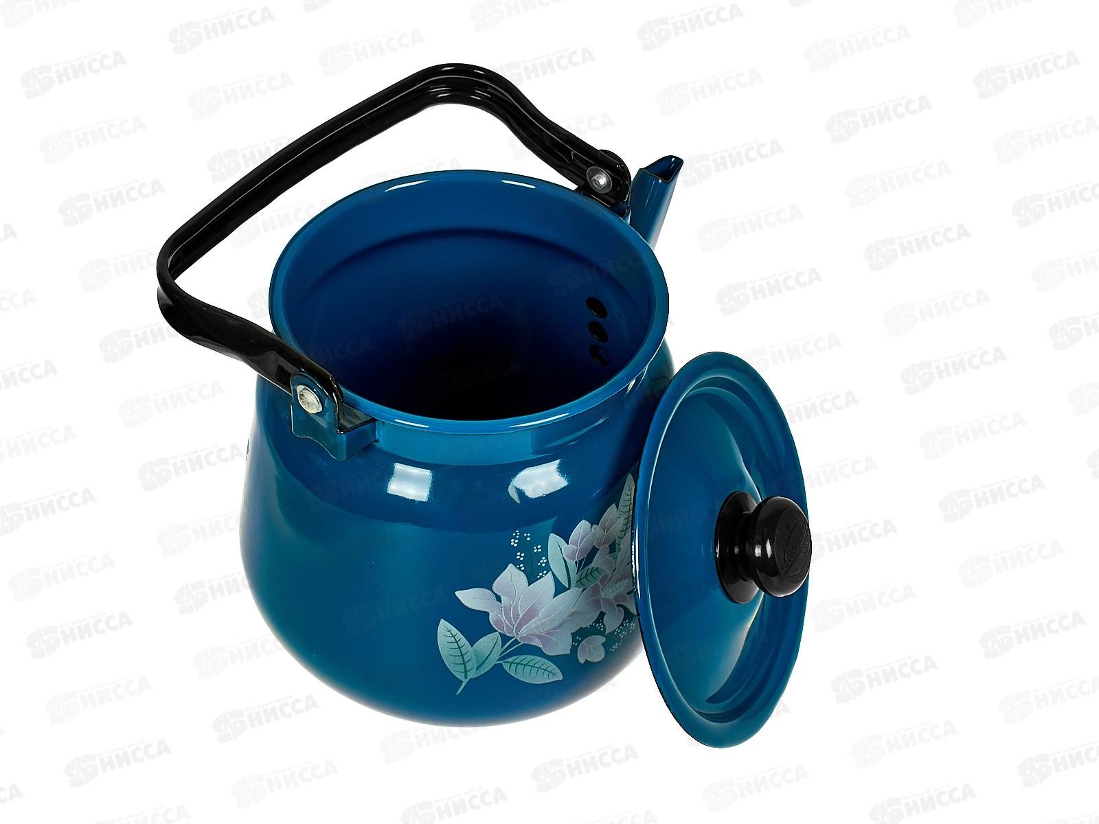 Чайник 3,5л декорированный сферический Васильковый с кнопкой С2716.34