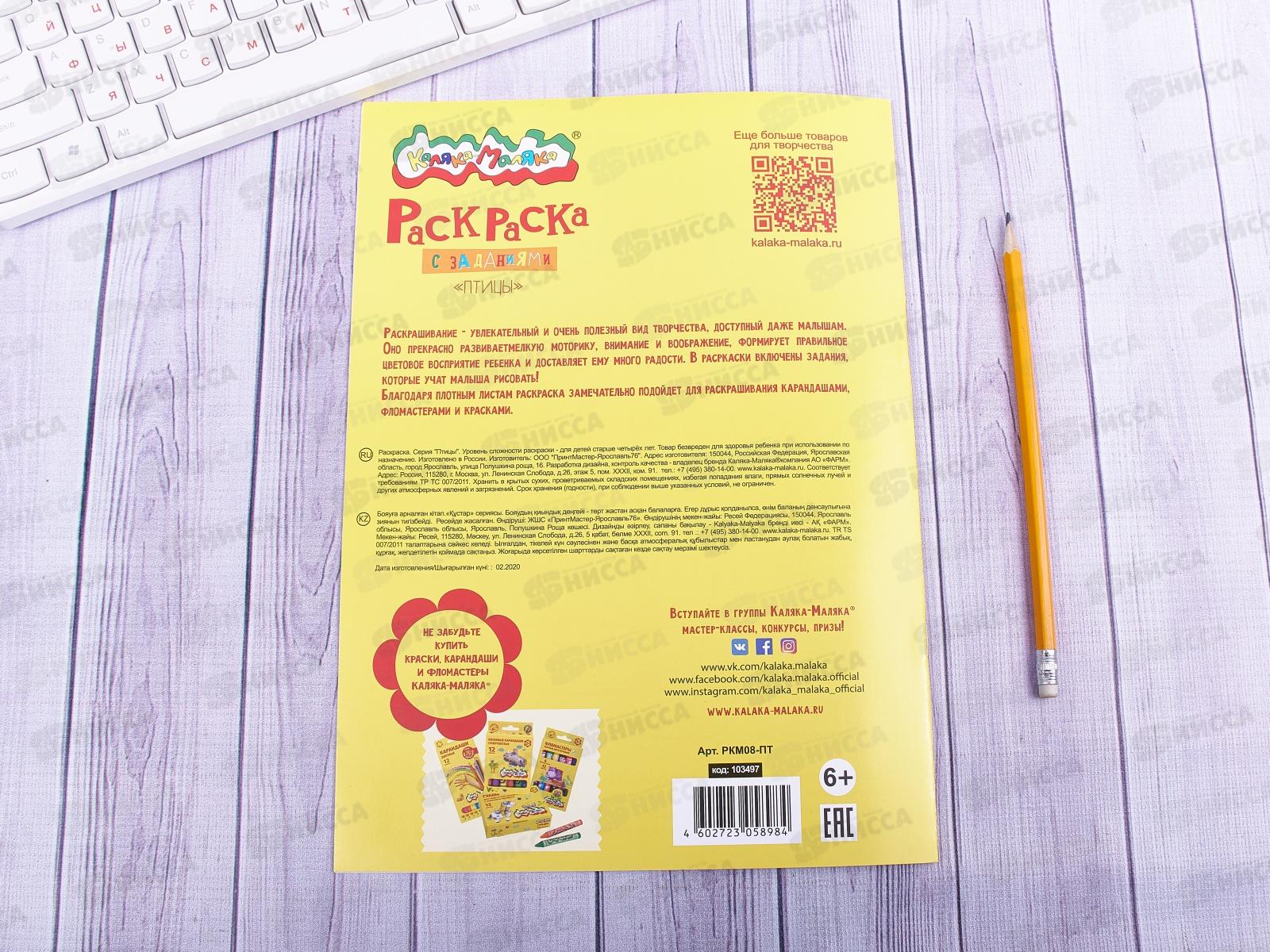 Раскраска Каляка-Маляка А4 Птицы, РКМ08-ПТ *25