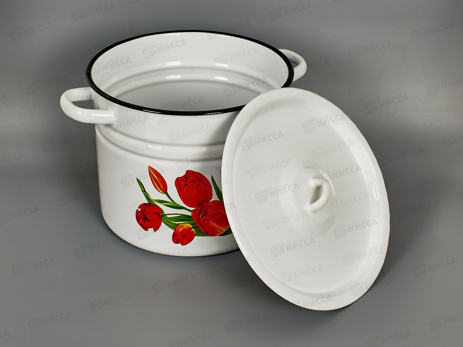 Кастрюля 9,0л цилиндрическая декорированная с петлей Тюльпаны С1622*78 *2