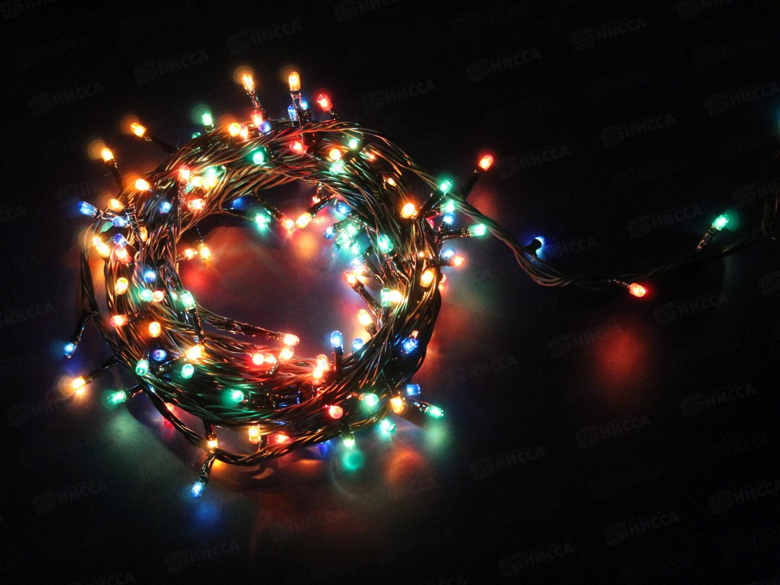 Гирлянда электрическая, новогодняя 6,5 м., 180 ламп, черный провод, разноцв., 220В, 50Гц, AL-8007-4-1 *100