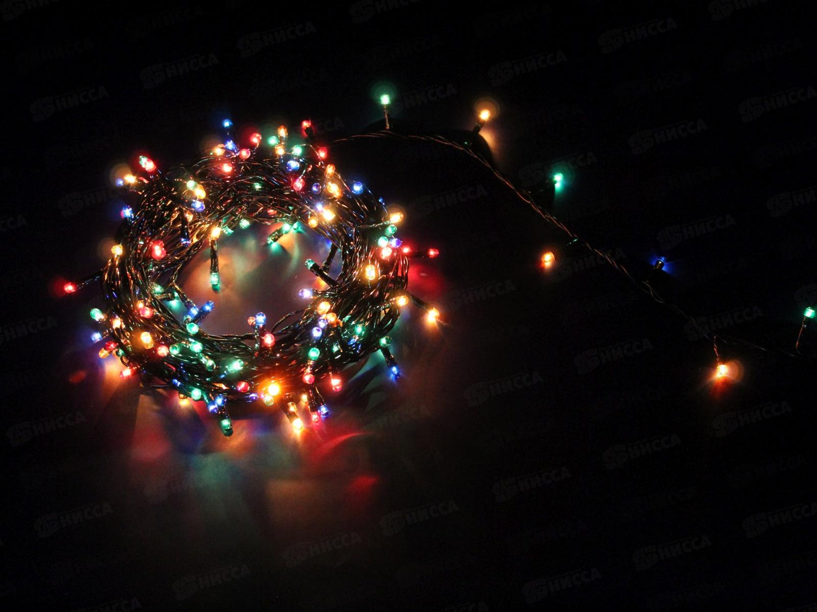 Гирлянда электрическая, новогодняя 7,5 м., 200 ламп, черный провод, разноцв., 220В, 50Гц, AL-8007-5 *100