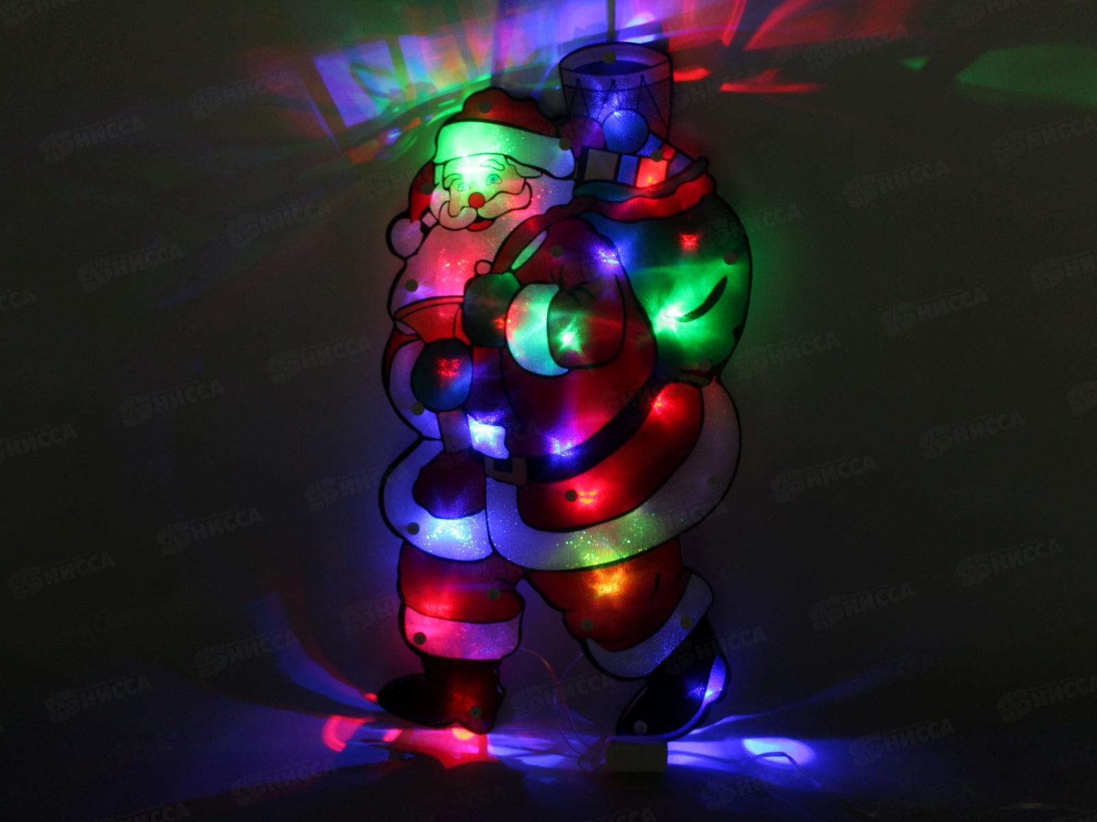 Гирлянда электрическая, новогодняя панно 43см., &quotДед Мороз&quot, LED диоды, белый провод, лунный цв., 220В, 50Гц, AL-8009 *50