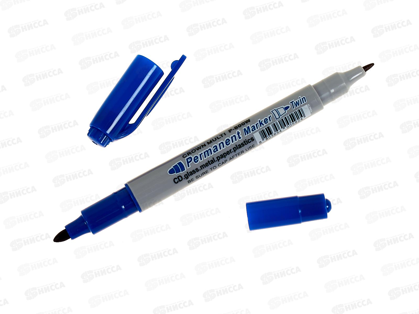 Маркер CROWN 2-х сторонний  перманентный 2мм/1мм, синий, P-800W *12