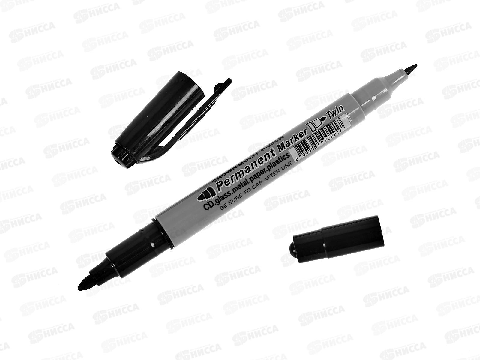 Маркер CROWN 2-х сторонний  перманентный 2мм/1мм, черный, P-800W *12/1152