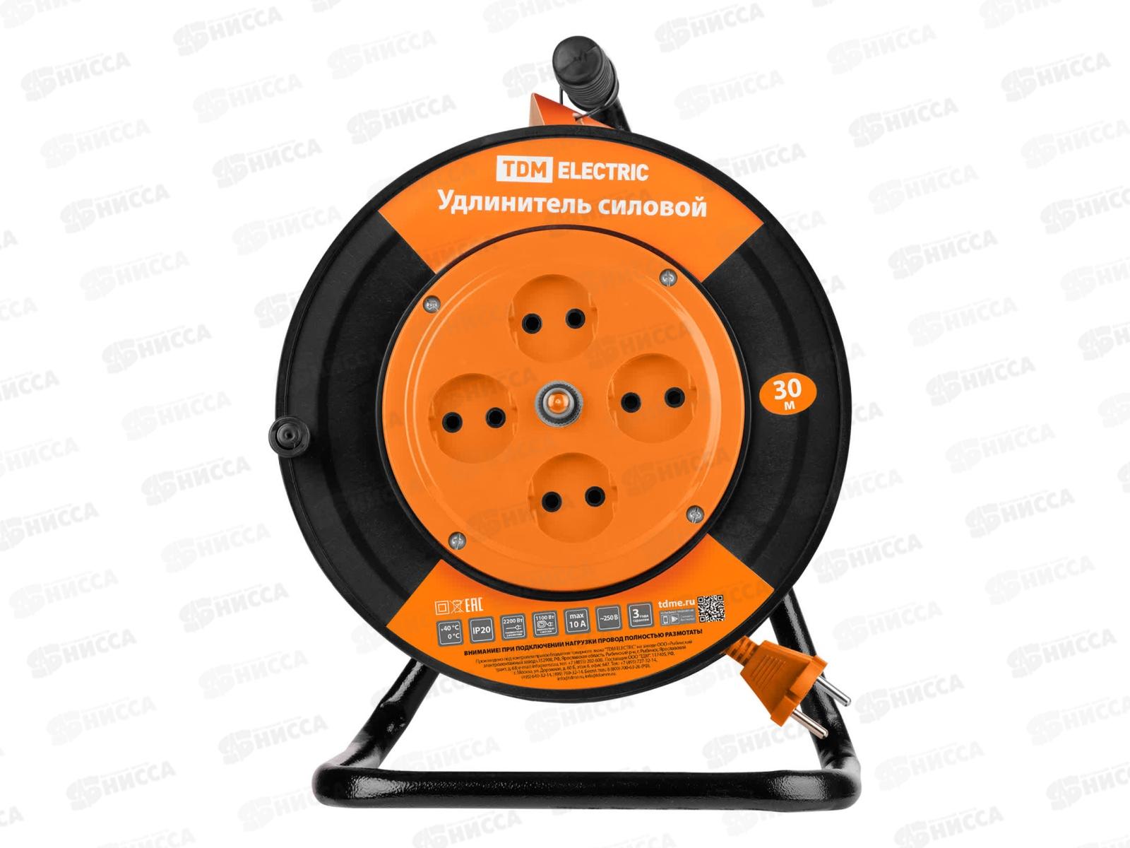 Удлинитель на катушке TDM УК10-004 30м 4роз., ПВС2*1.0, 0521