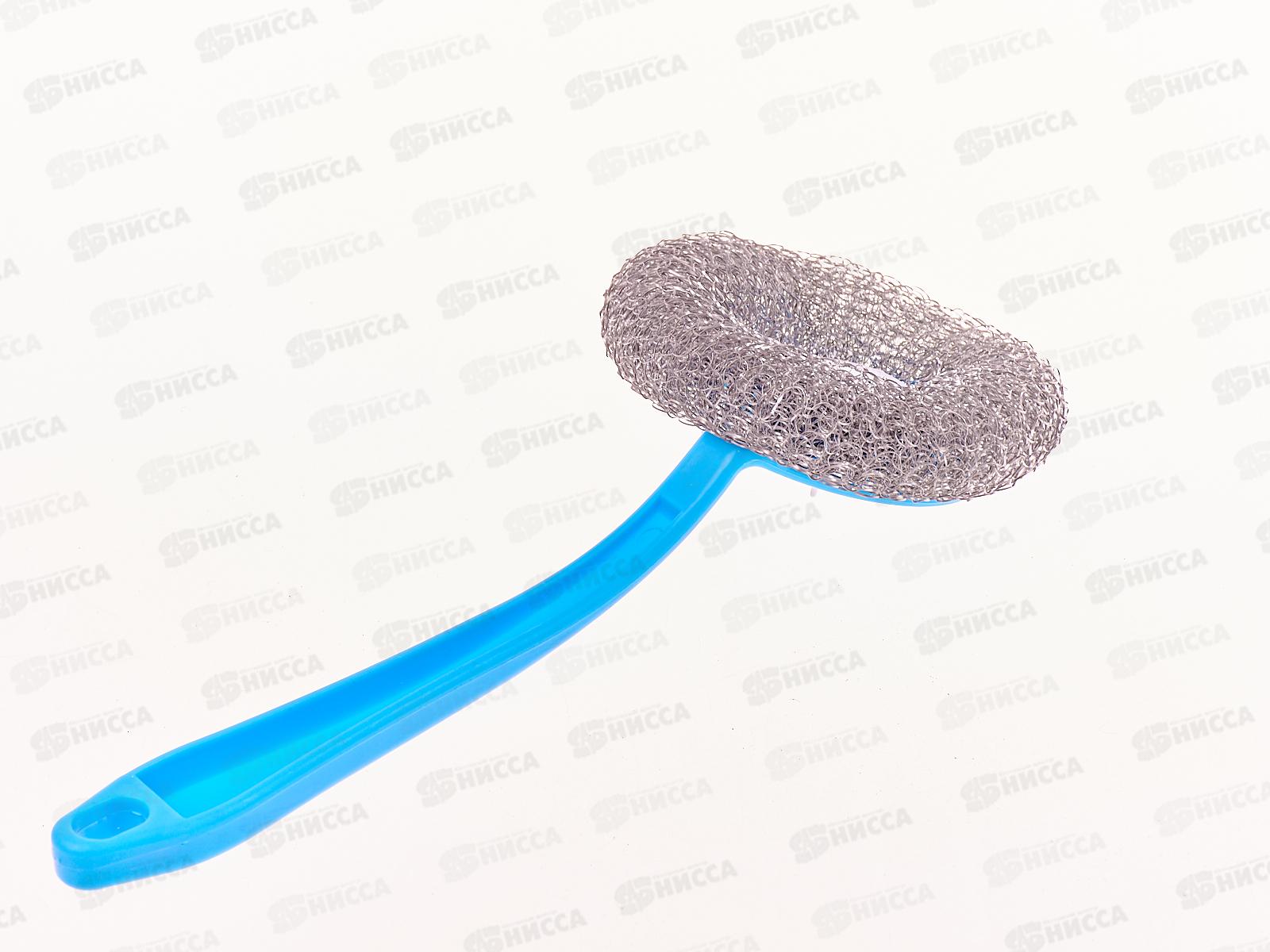 Губка для посуды металлическая, с пластиковой ручкой + запасной блок, AL-132 *300