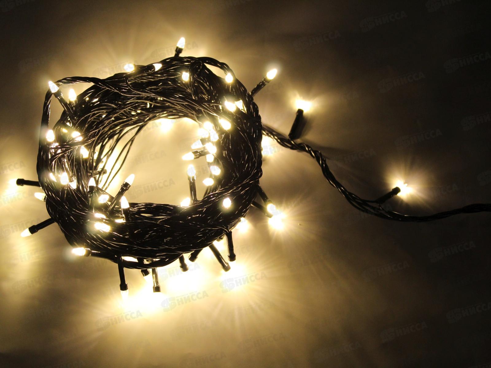 Гирлянда электрическая, новогодняя 9,3 м.100 диодов, черный провод,(Шампань) белый цв., 220В, 50Гц, AL-3725-1 *100