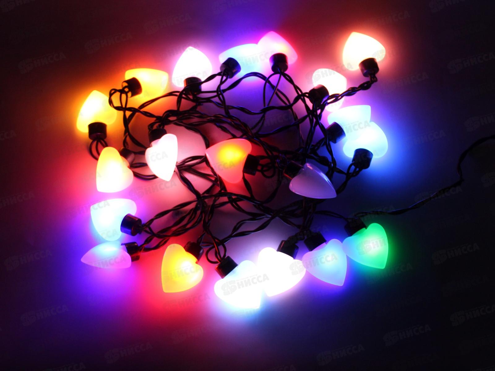 Гирлянда 5м &quotСердца&quot  LED20 черная нить мультицвет  AL-3729 *20