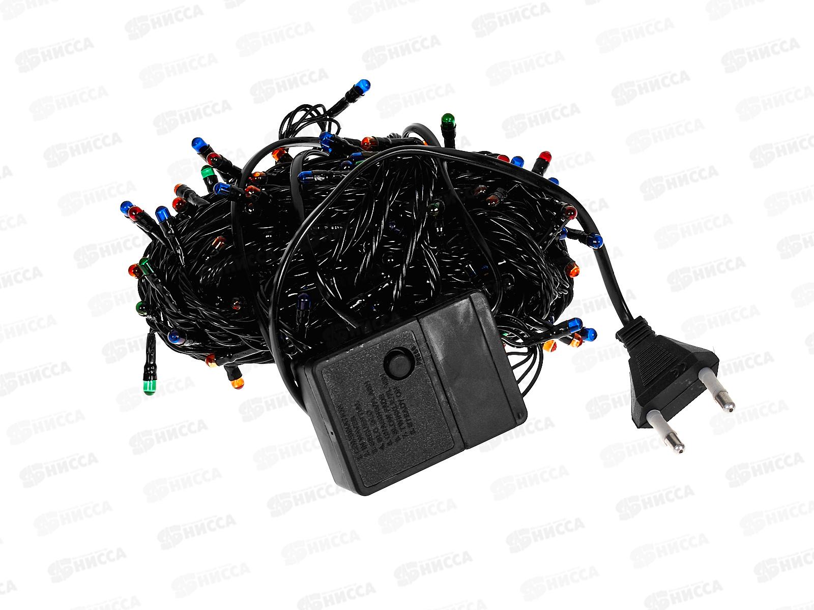 Гирлянда электрическая, новогодняя 8,0 м., 200 ламп, черный провод, разноцв., 220В, 50Гц, AL-3726-5 *100