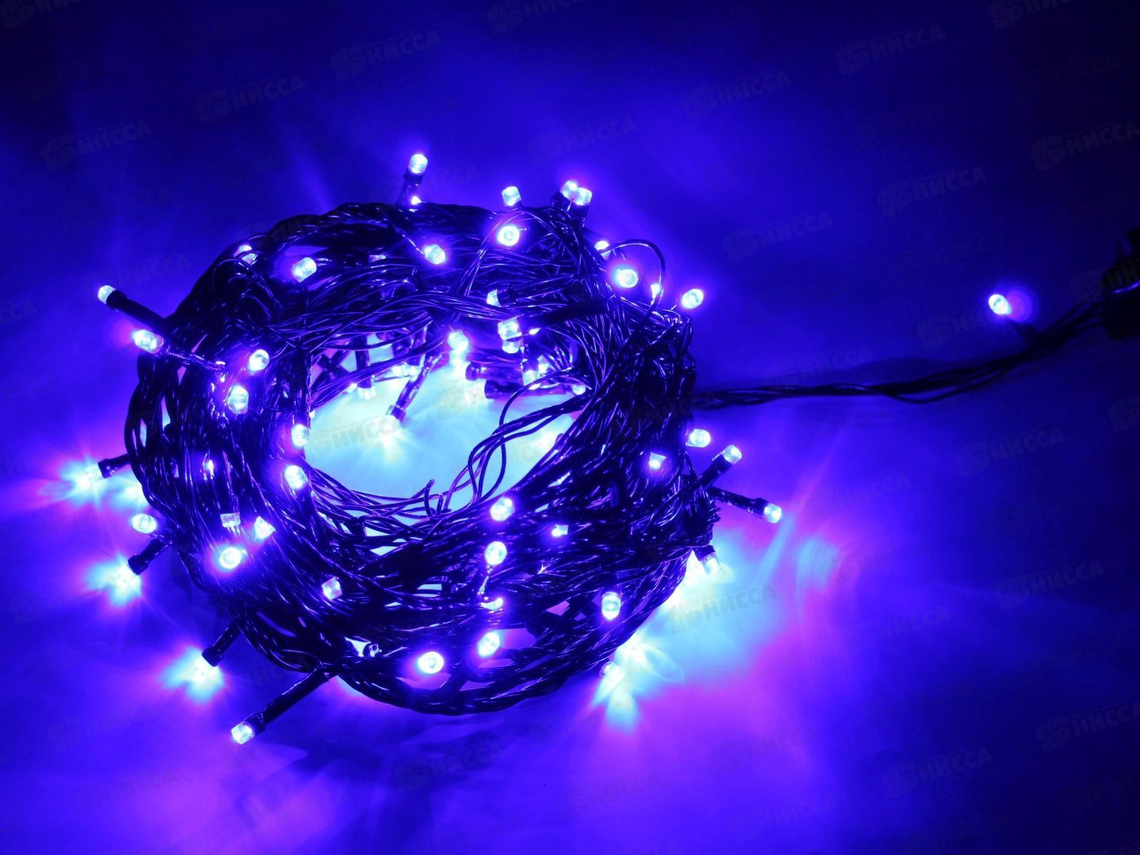 Гирлянда электрическая, новогодняя 9,3 м., 100 диодов, черный провод, синий цв., 220В, 50Гц, AL-3724 *100
