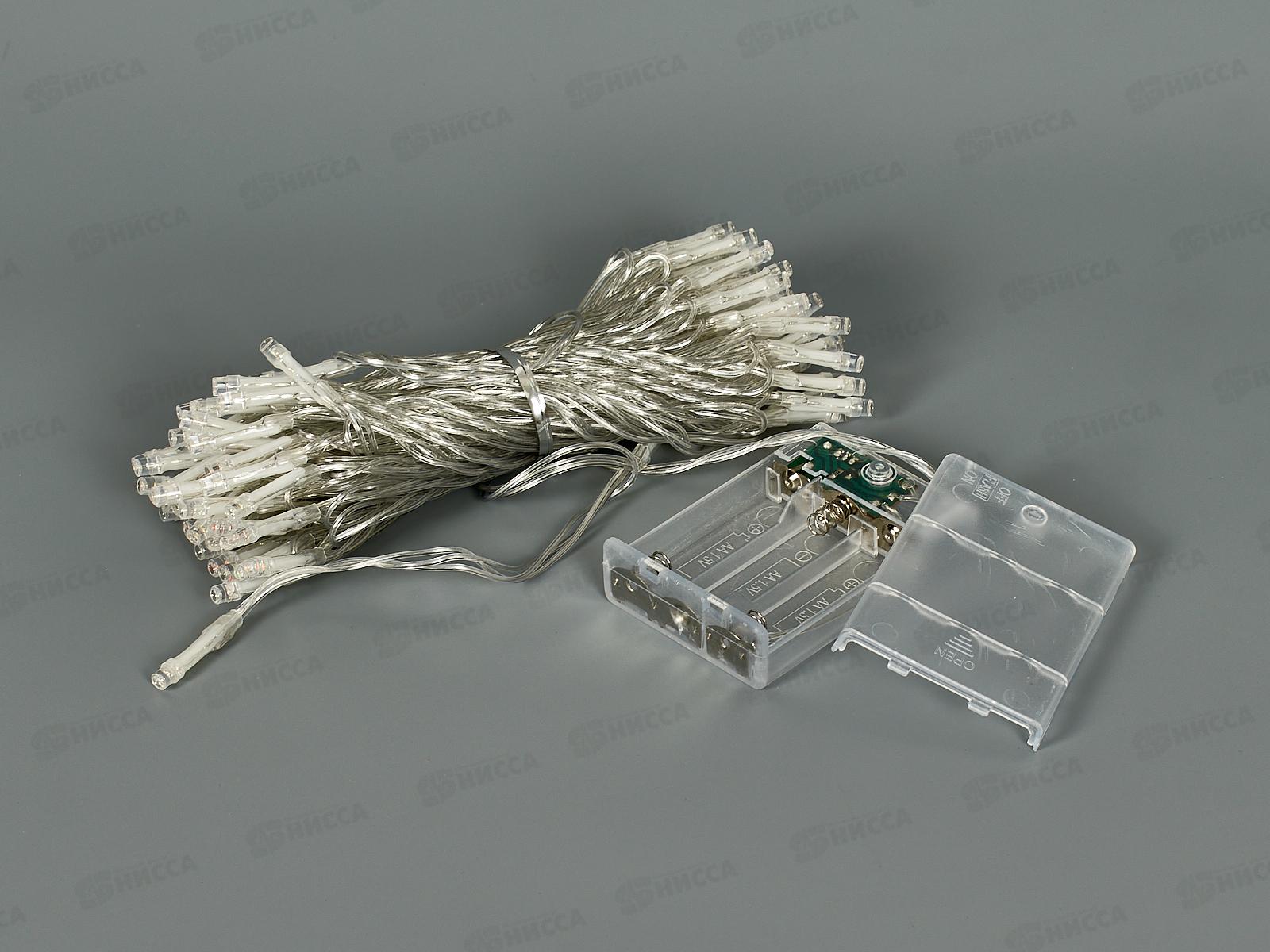 Гирлянда 8м на батарейках LED80,прозрачная нить,Мульти, тип питания от батареек AL-3740 *100