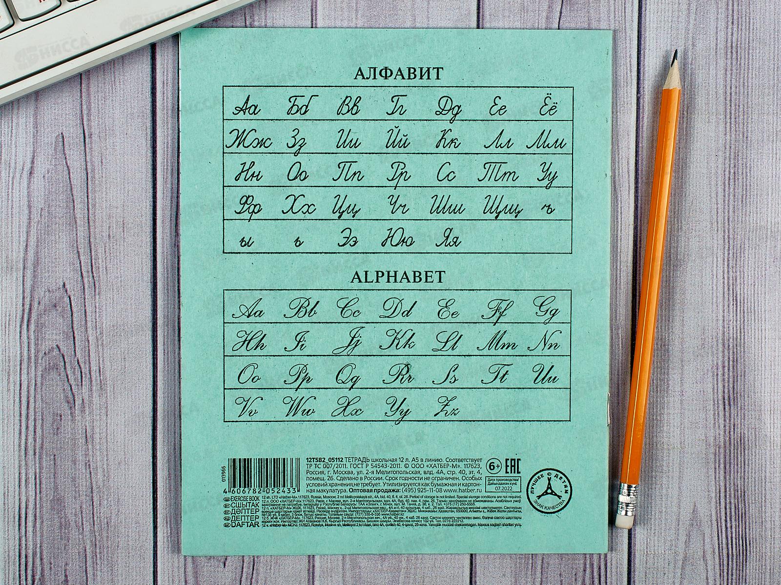 Тетрадь 12 листов линия Hatber зеленая, 05112 *20/360