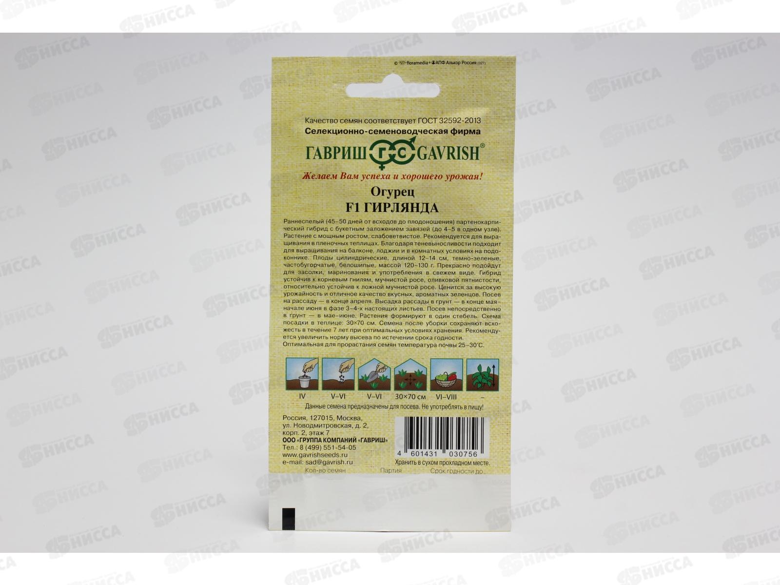 Огурец Гирлянда  F1 10штук Семена от автора Н10  *10 ГШ +