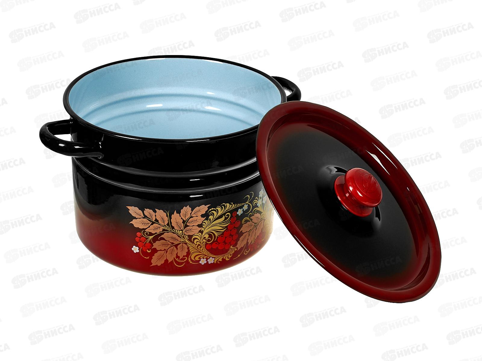 Кастрюля 8,0л цилиндрическая декорированная красно-черная с пластиковой кнопкой С1620.38 *2