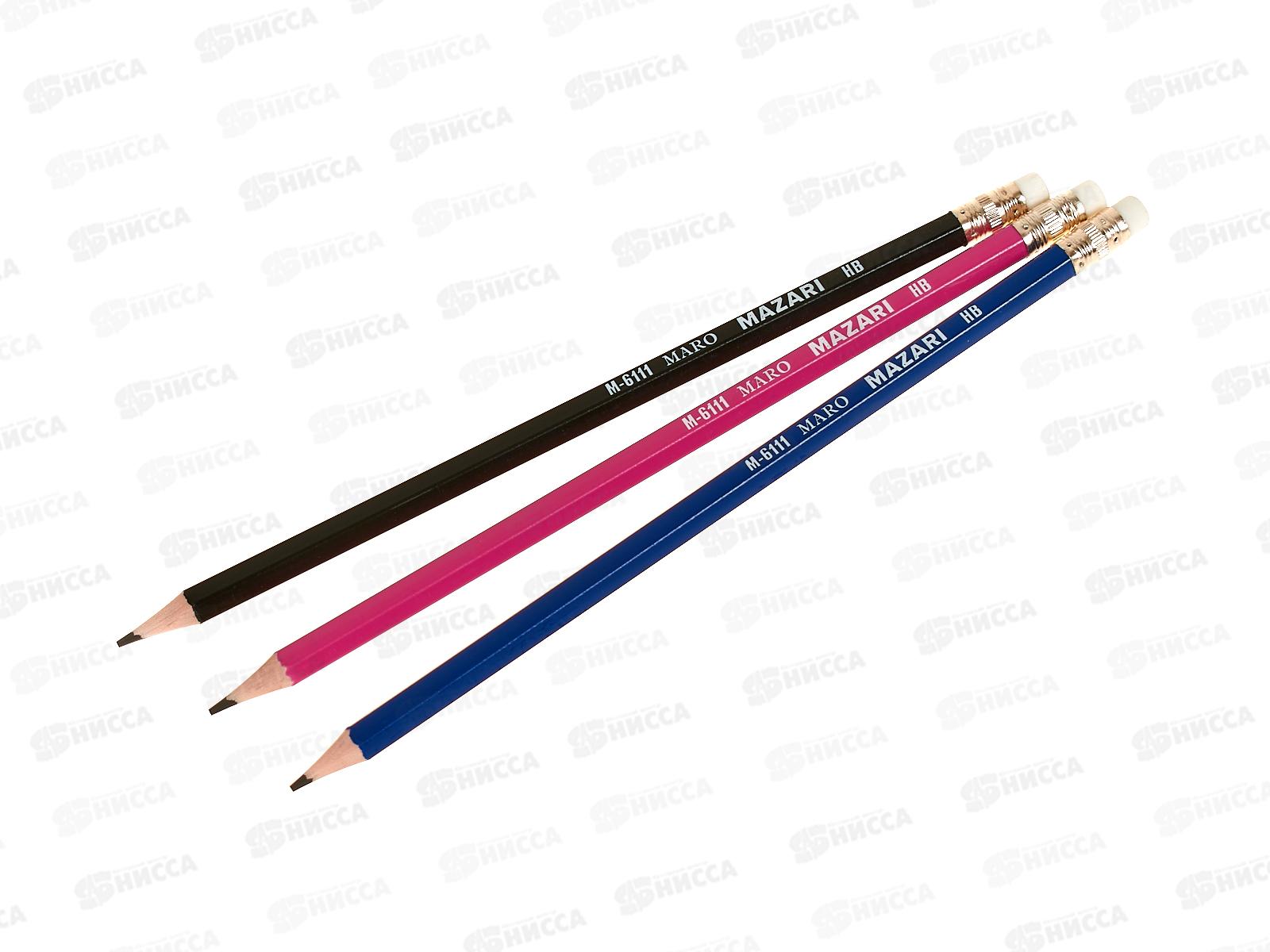 Карандаш чернографитный с ластиком MAZARI Maro, HB, пл., M-6111 *1/72/1152
