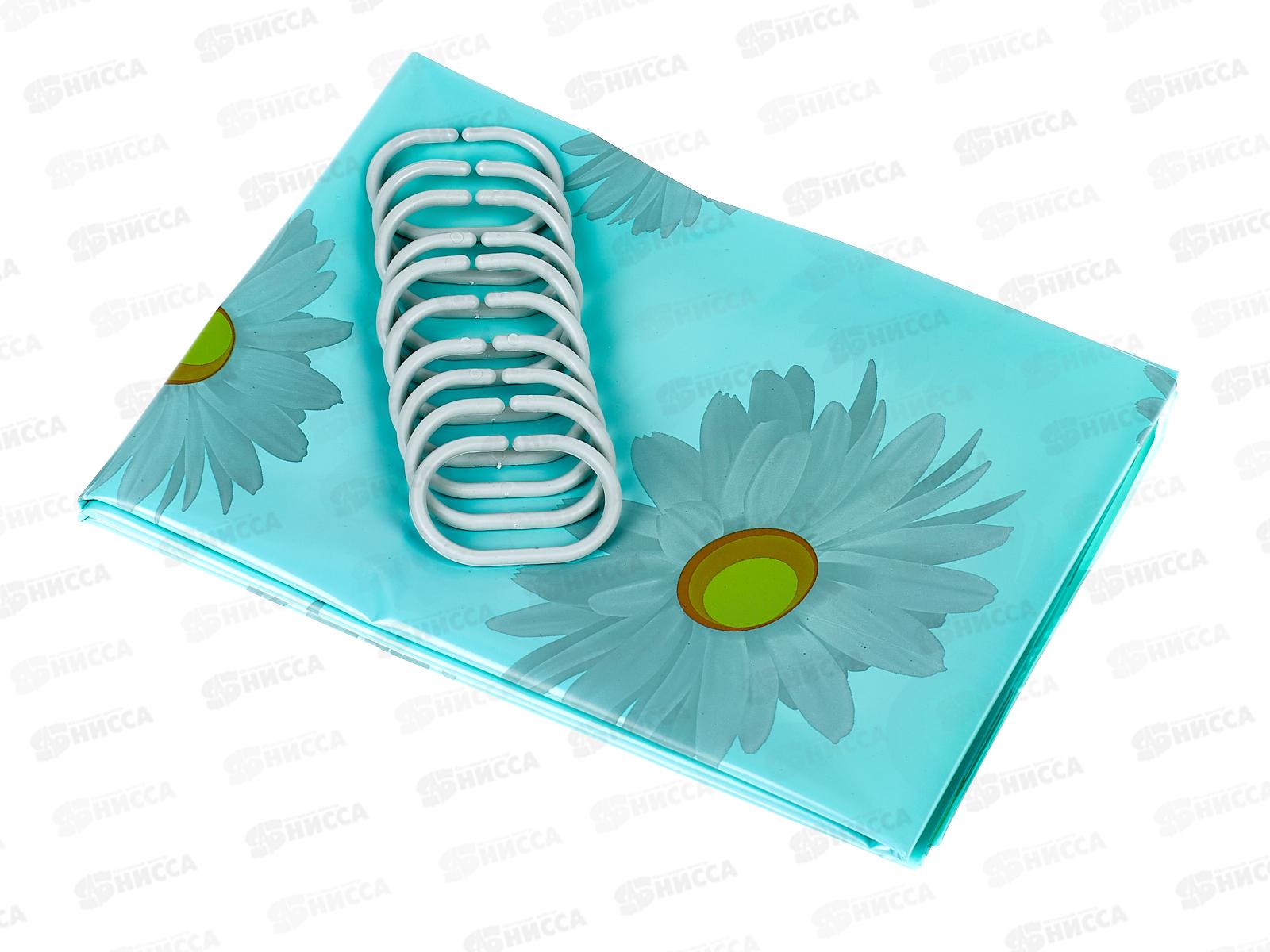 Штора в ванну полиэтиленовая 180*180 Ромашки/Герберы  *40