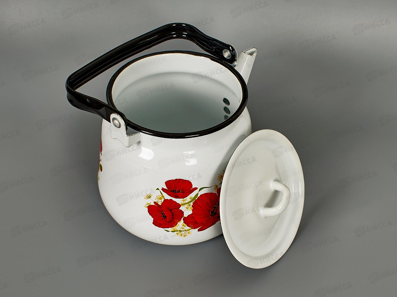 Чайник 3,5л декорированный сферический Маки белый с петлей С2716*67  *4