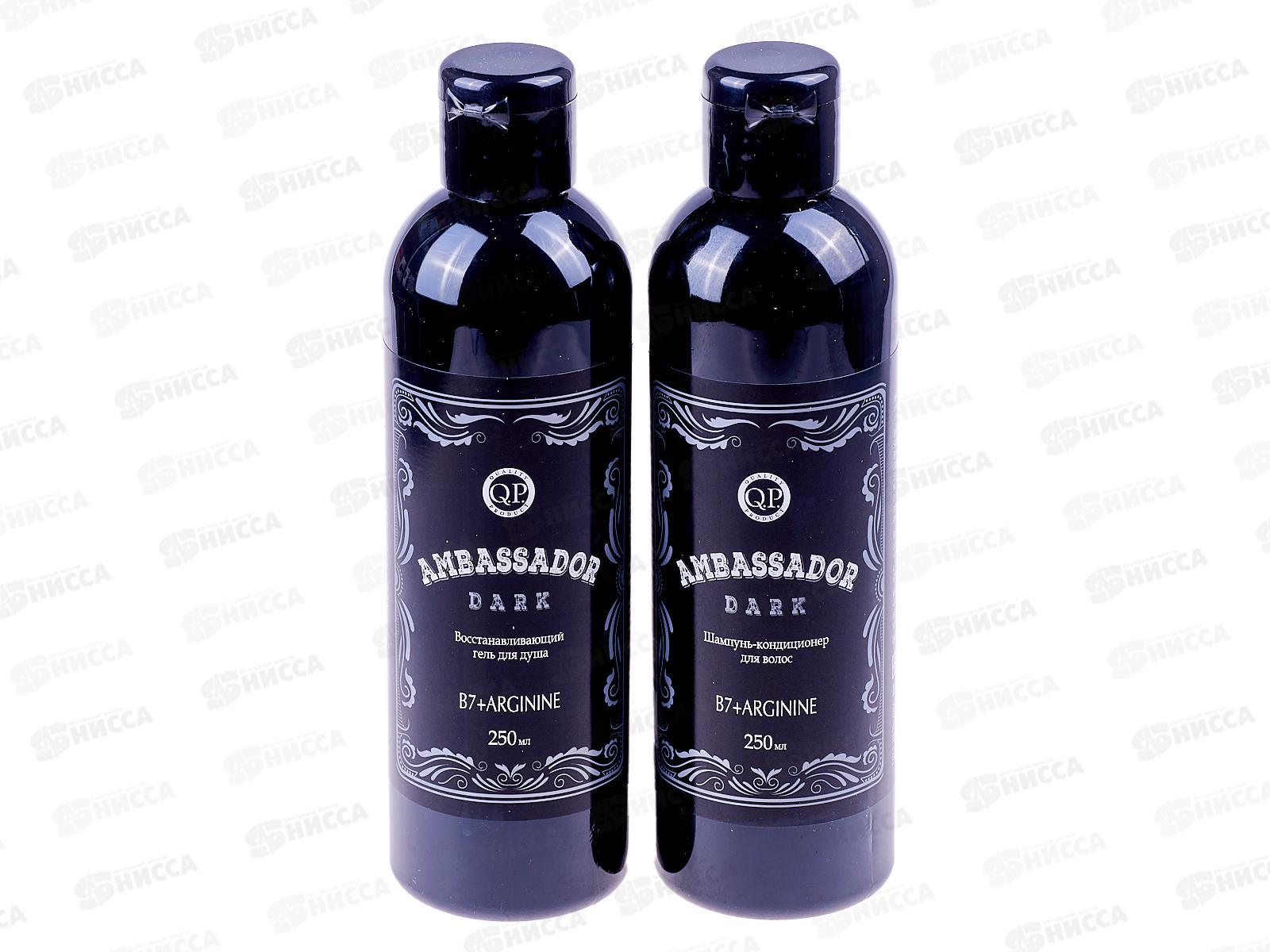 Q.P. Ambassador Dark Подарочный Набор №1121  (шампунь + гель для душа) *10