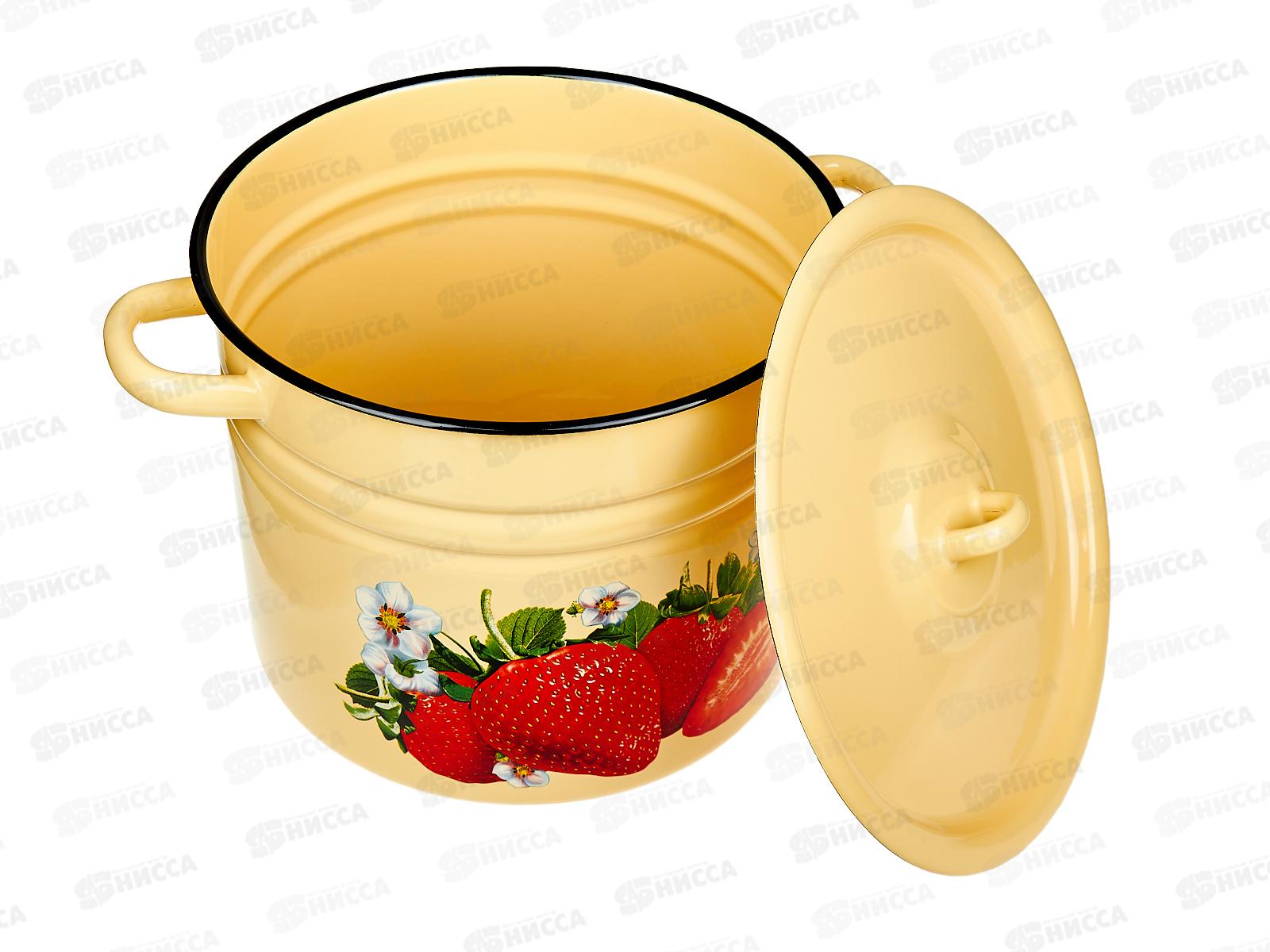 Кастрюля 9,0л цилиндрическая Клубника садовая палевая с петлей С1622.П*59 *2