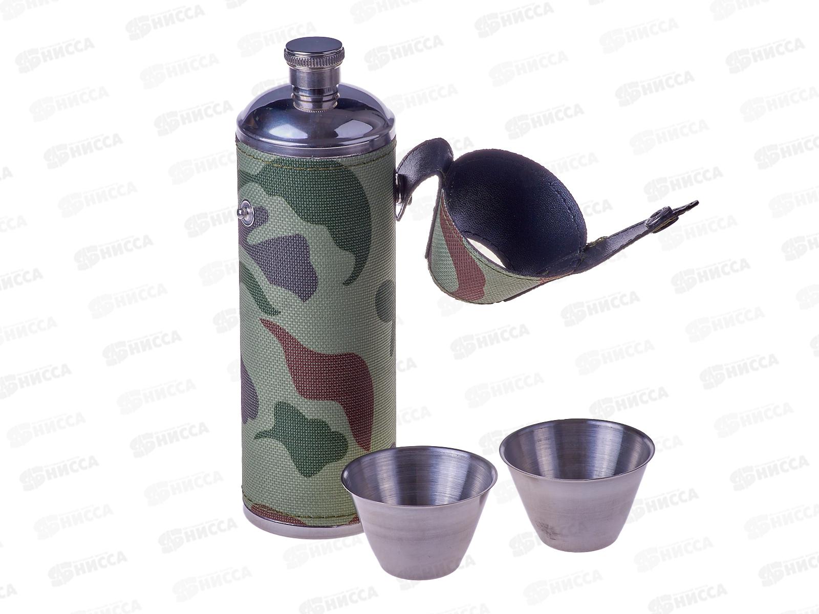 Фляжка 10 oz 300мл +2стопки камуфляж нерж+кожзам (048352)   Ж