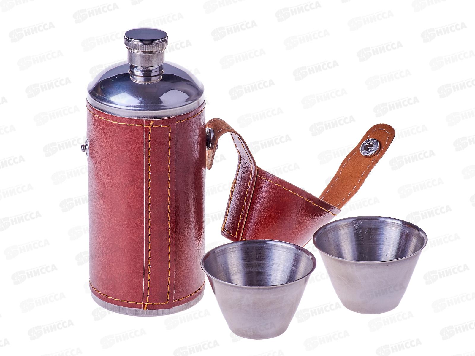 Фляжка 7oz 210мл +2стопки нержавейка+кожзам (048347)  Ж