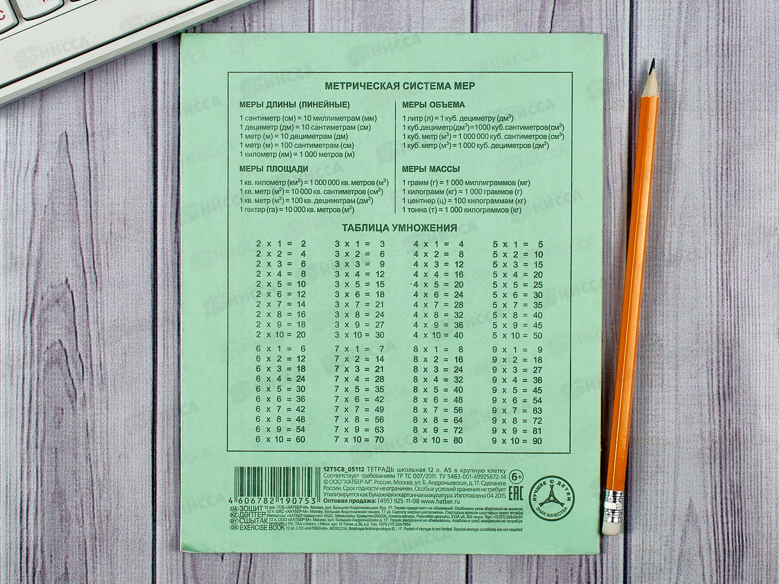 Тетрадь 12 листов крупная клетка Hatber зеленая обложка, 05112 *360