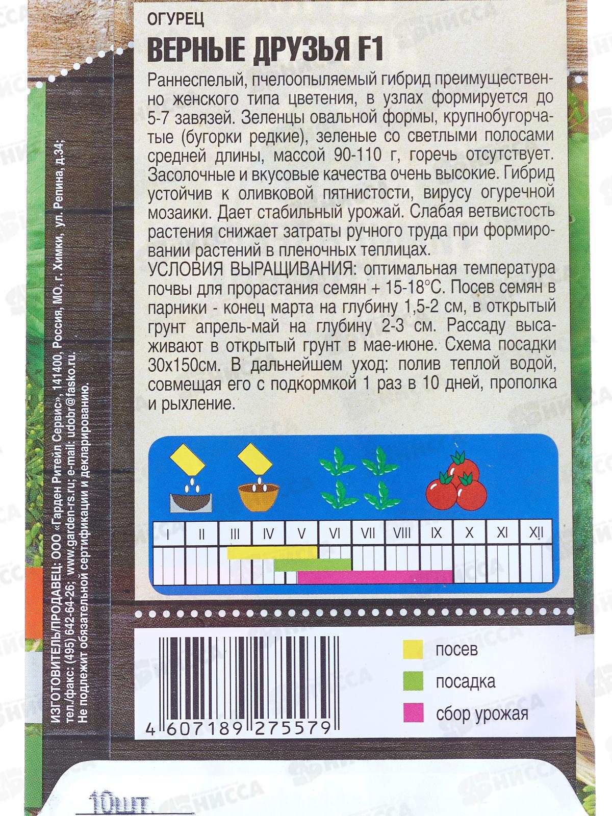 Огурец Верные друзья пчелоопыляемый F1(для засолки) 10 штук  *10 Т.П. +
