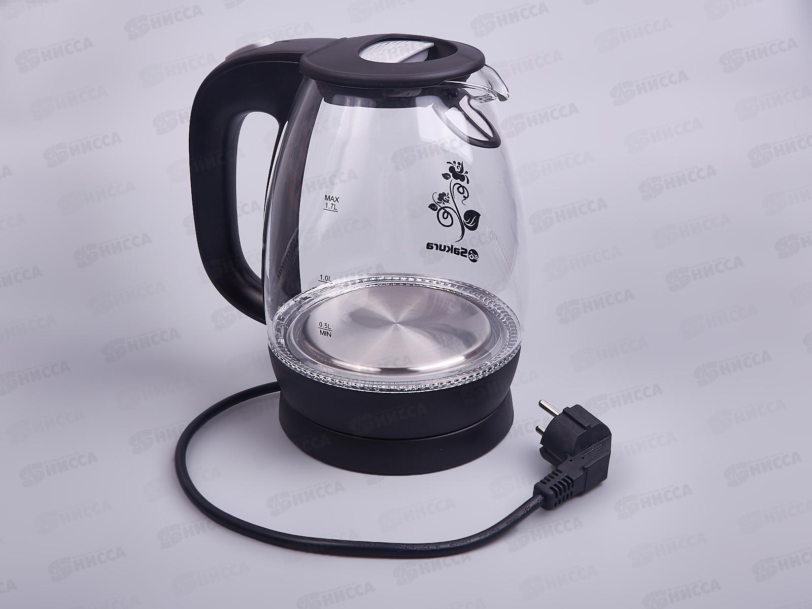 Чайник электрический SA-2715BK 1,7л стеклянный с подсветкой