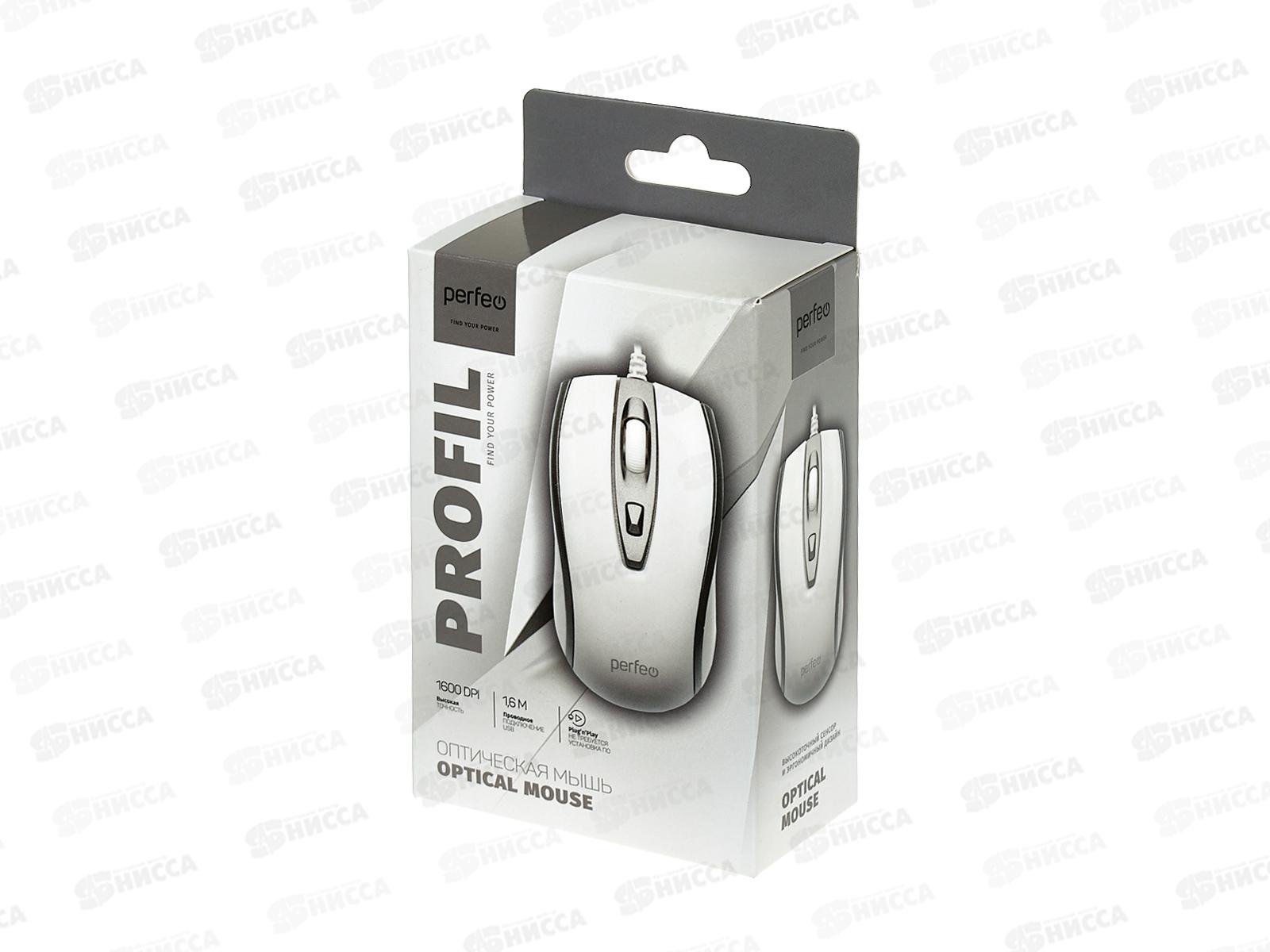 Мышь PERFEO оптическая, 4 кнопки USB, бело-серая, PF-383-OP-W/GR (PF_4931)