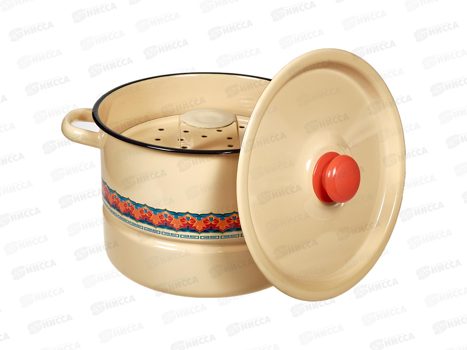 Мантоварка 7,5л декорированная палевая 2 вставки с пластм кнопкой С1720.3п  *2