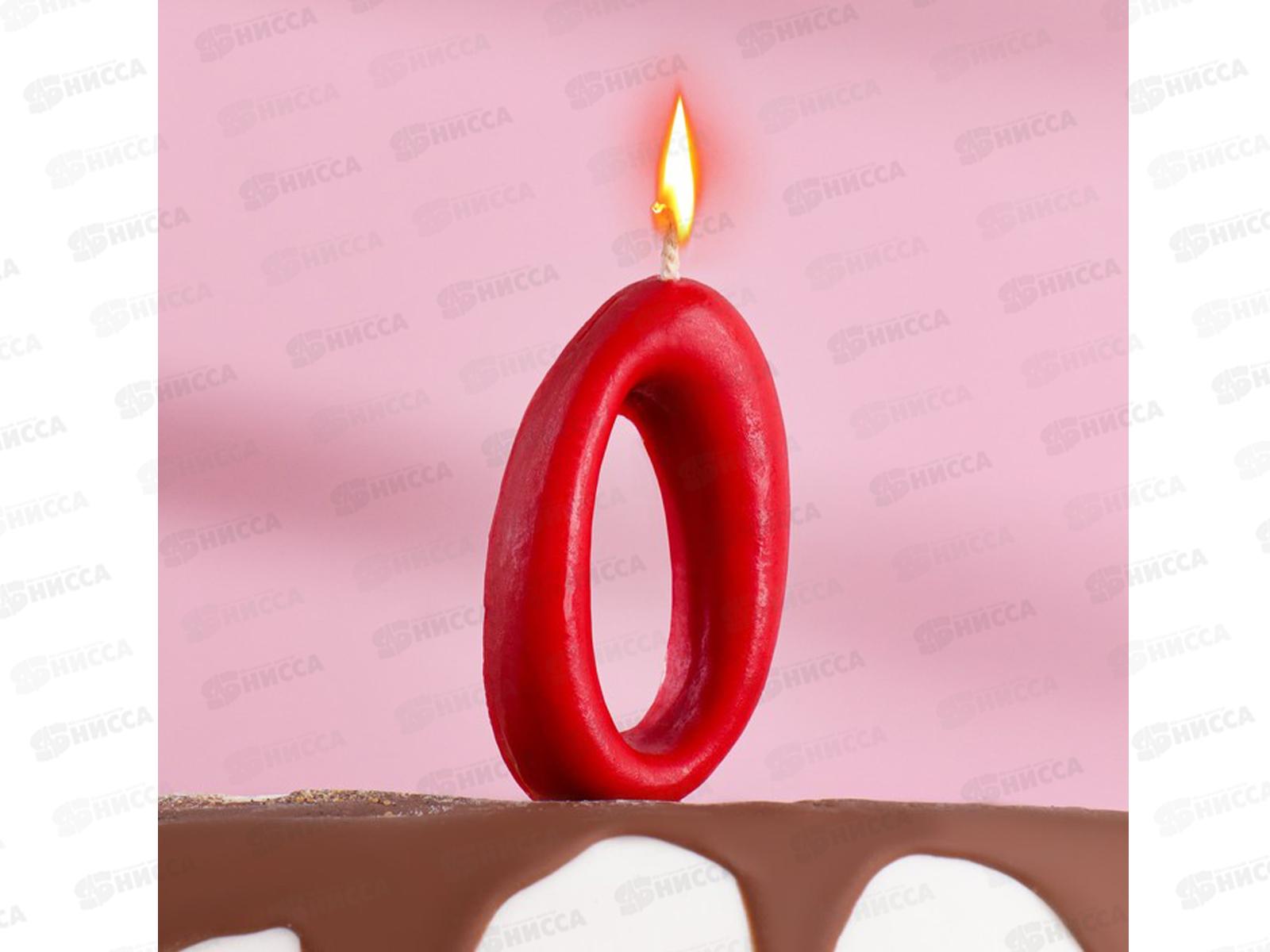 Свеча - цифра &quot0&quot красная &quotОвал&quot пленка 2303034