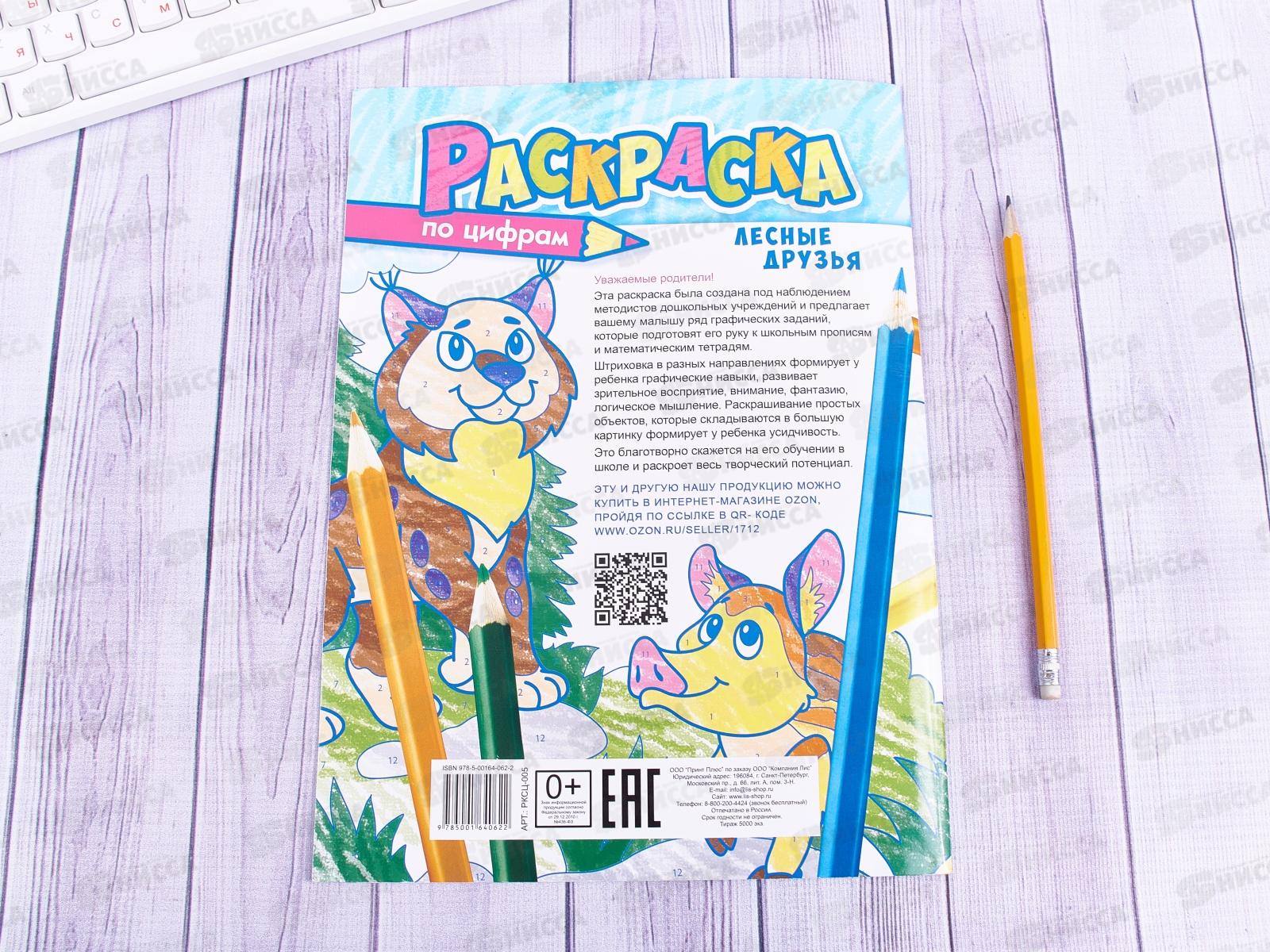 Раскраска по цифрам ЛиС А4 Лесные друзья, РКСЦ *50