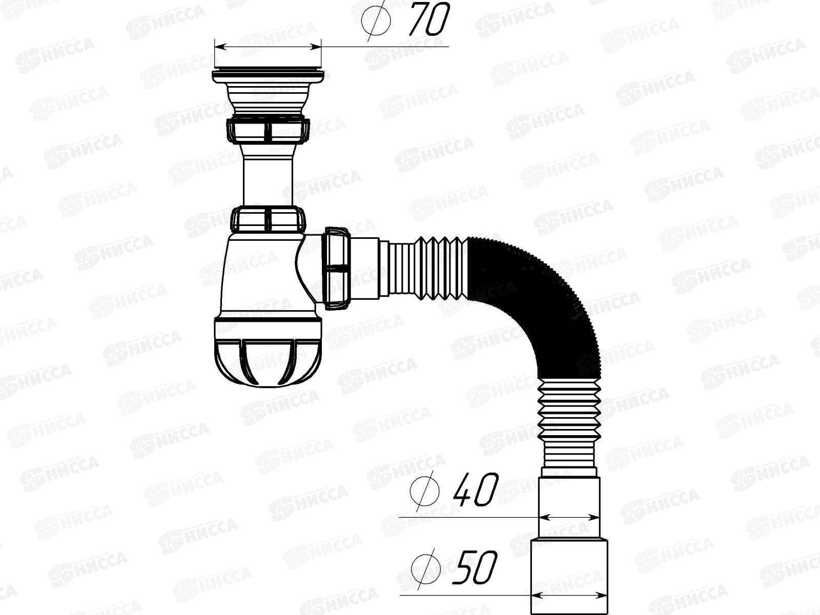 Сифон для умывальника 1 1/2&quot х 40 с выпуском с гибкой трубой 40х40/50, S0115-35-MR  *35