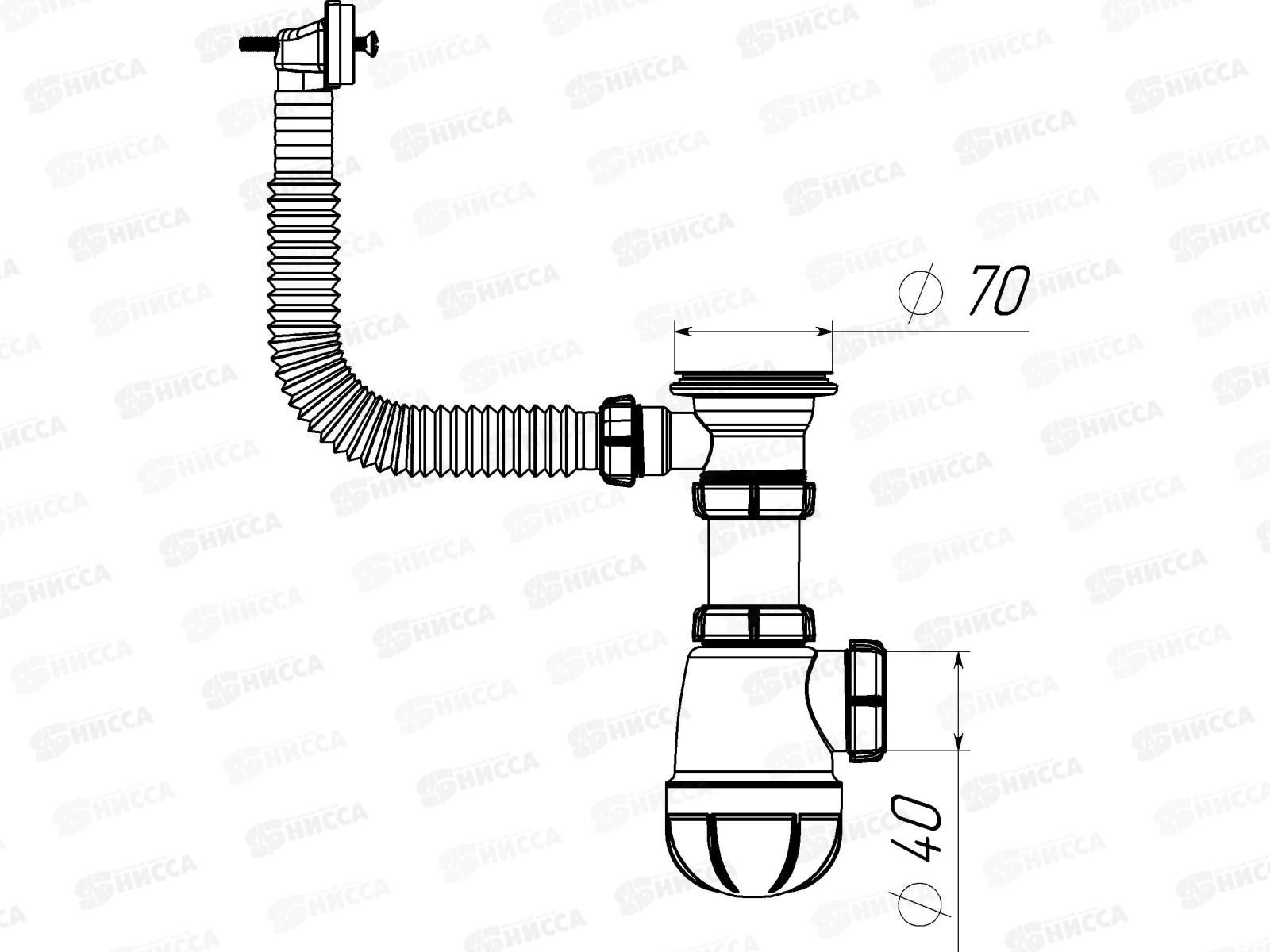 Сифон для кухни 1 1/2&quot х 40  с переливом  B0150  *35