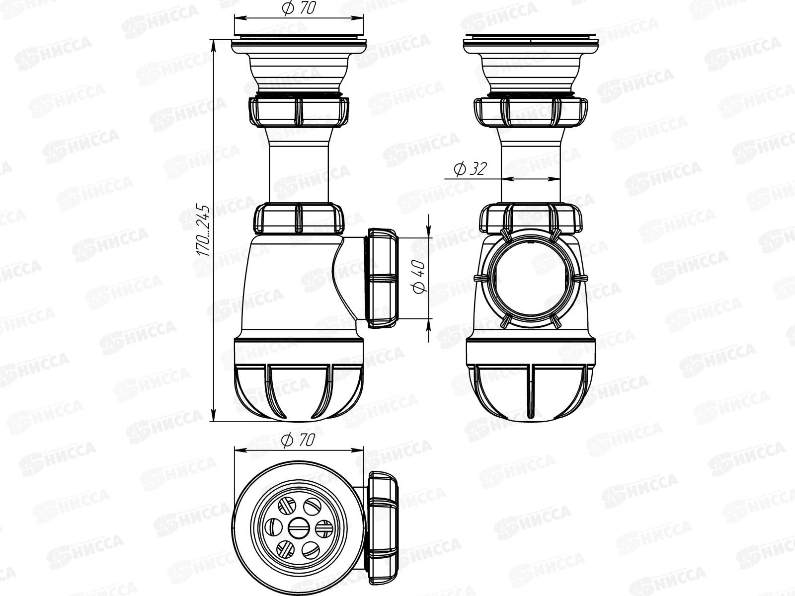 Сифон для умывальника   1 1/2&quot х 40  с выпуском, с пласт решеткой S0100-55 *55
