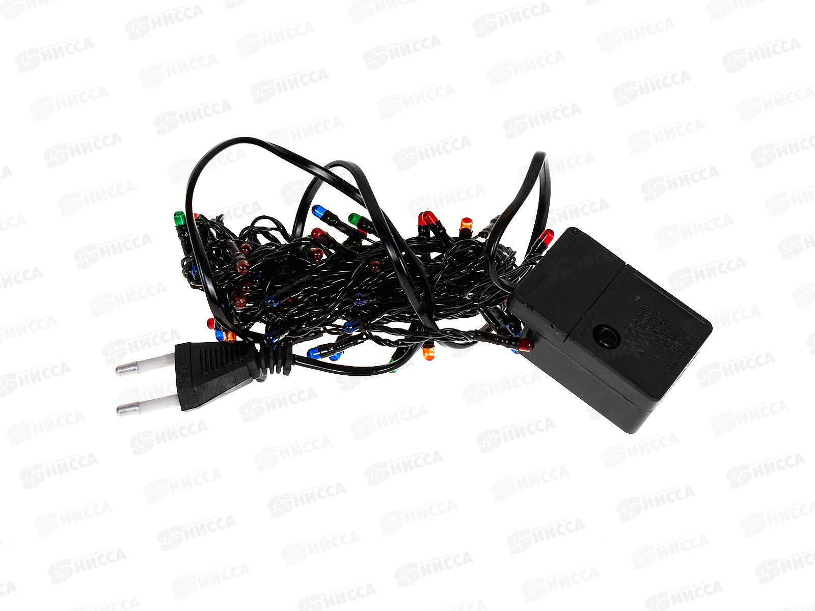 Гирлянда электрическая, новогодняя 4,2 м., 100 ламп, черный провод, разноцв., 220В, 50Гц, AL-3726-2 *100