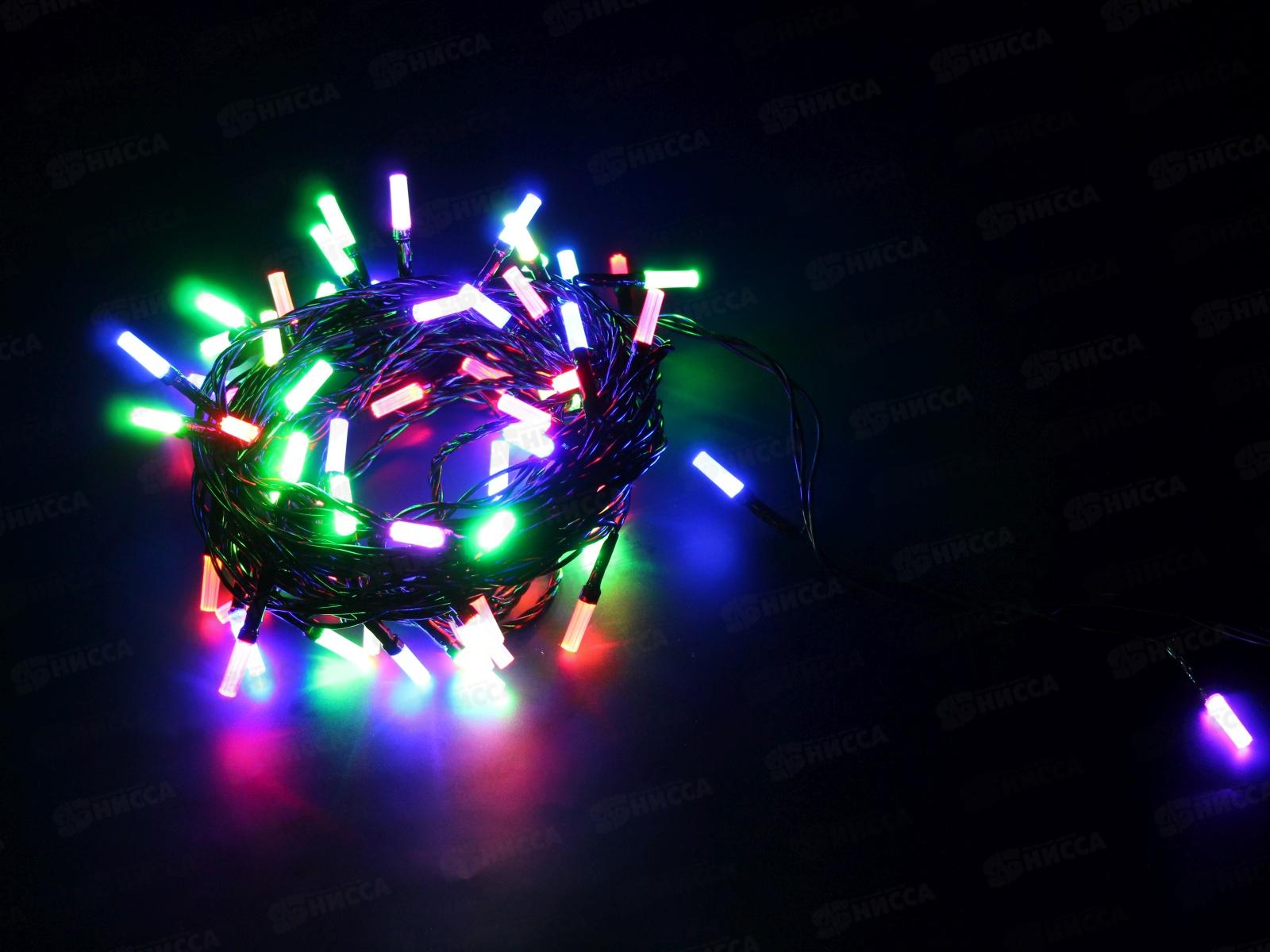 Гирлянда 9м, &quotКолба&quot, 70 светодиодов, разноцветные, черный провод, AL-8603 *100