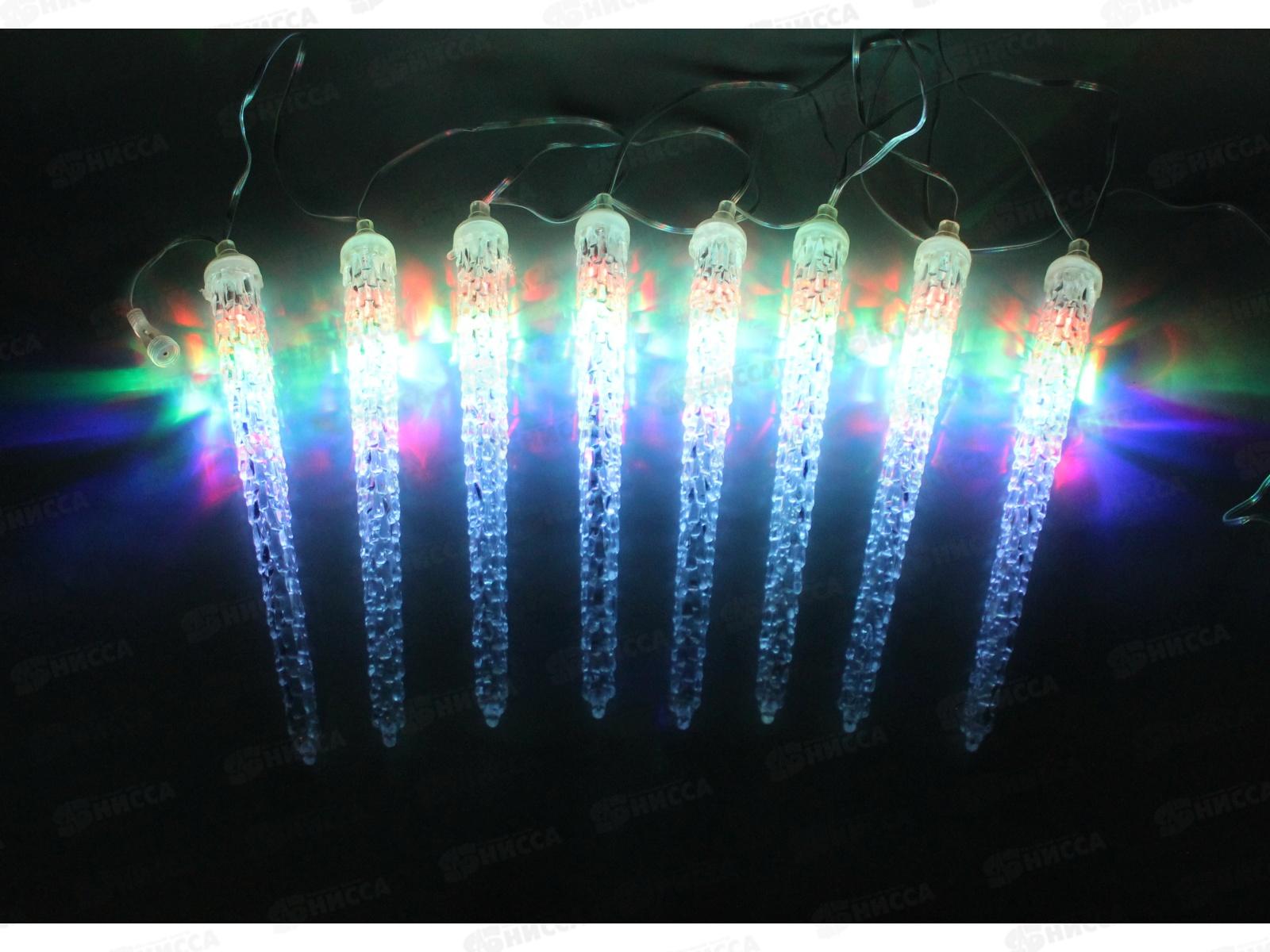 Гирлянда 2.5м, &quotСосулька&quot, 8 штук, разноцветная, прозрачный провод, AL-8612 *25