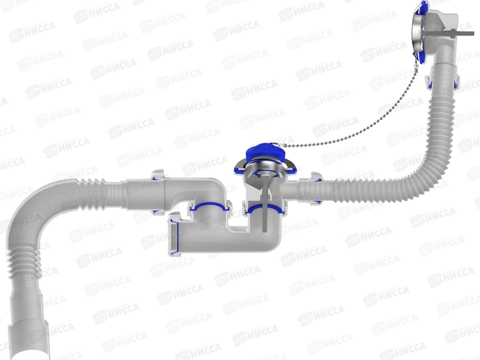 Сифон для ванны регулируемый с выпуском и переливом с гибкой трубой 40х40/50, V255-25 *25
