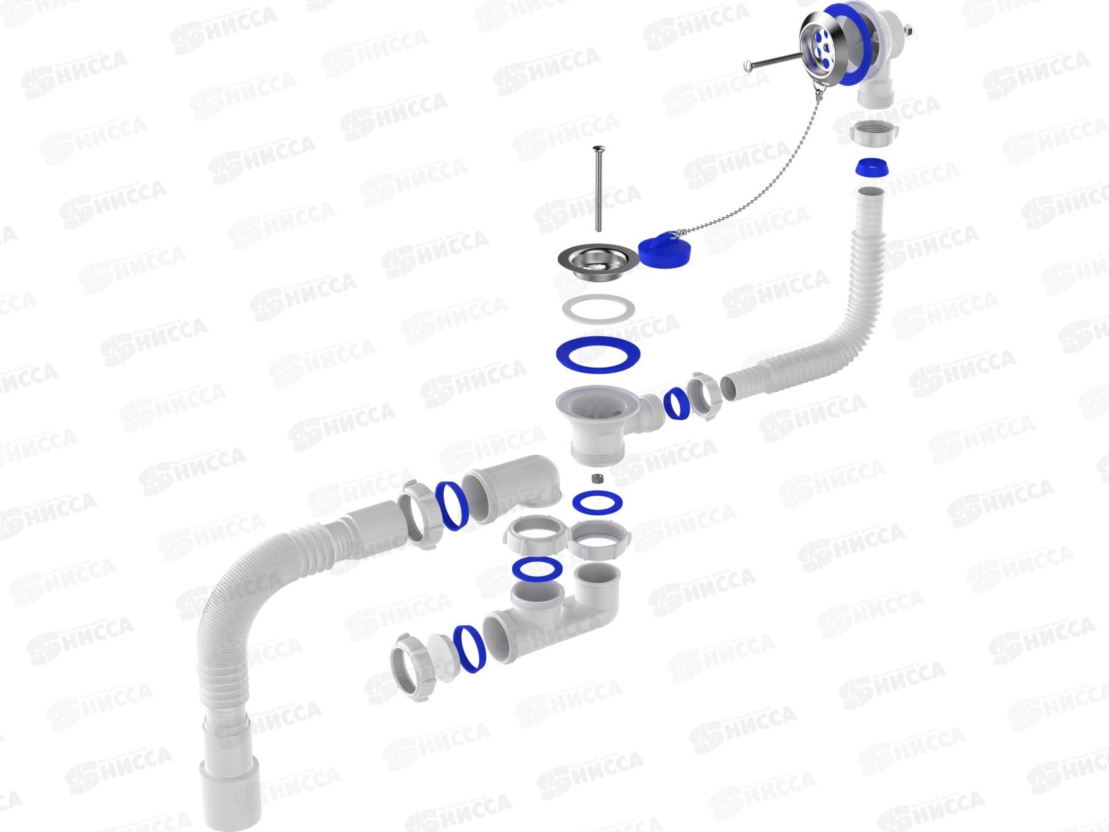 Сифон для ванны регулируемый с выпуском и переливом с гибкой трубой 40х40/50, V255-25 *25