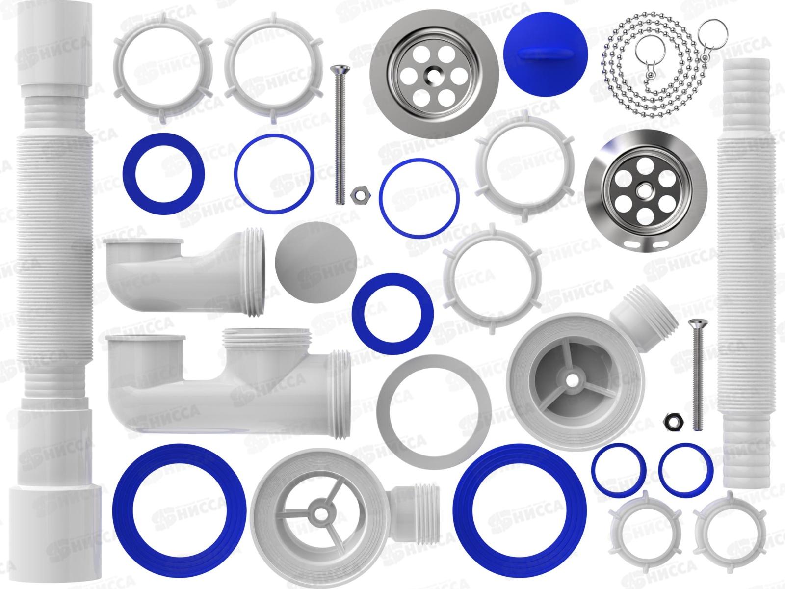 Сифон для ванны регулируемый с выпуском и переливом с гибкой трубой 40х40/50, V255-25 *25