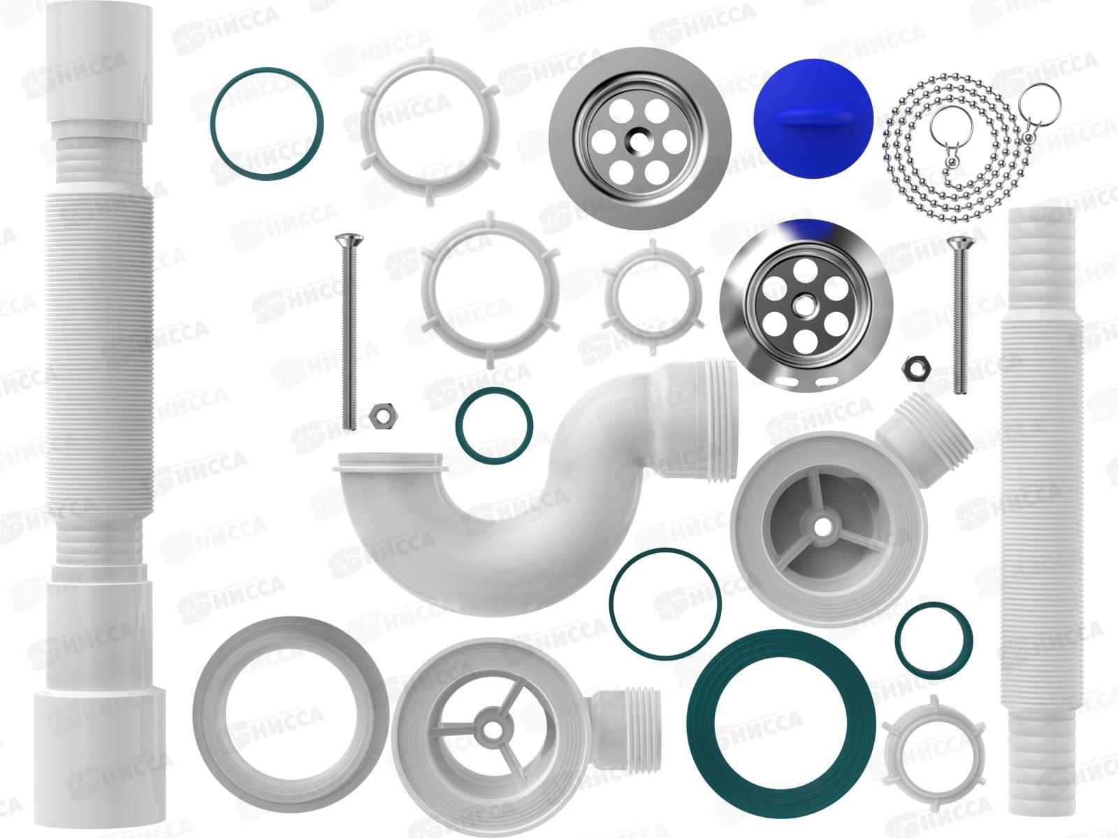 Сифон для ванны с выпуском и переливом с гибкой трубой 40х40/50, V155 *30