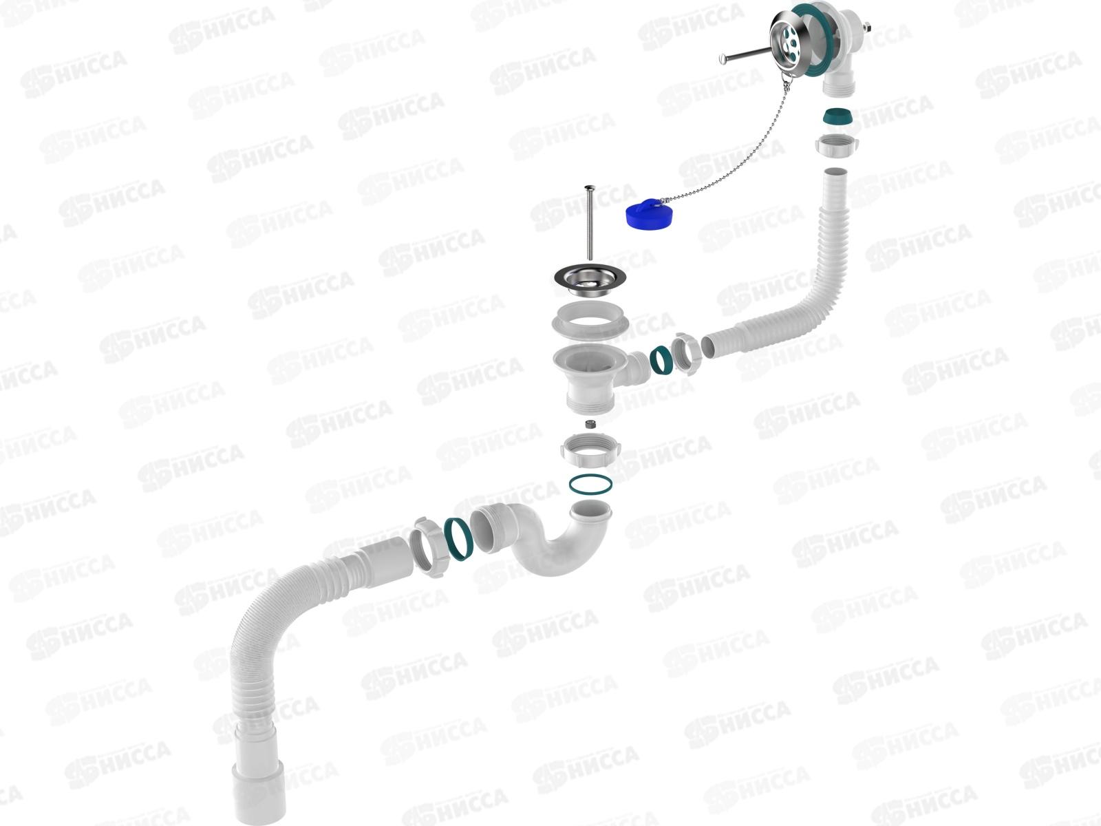 Сифон для ванны с выпуском и переливом с гибкой трубой 40х40/50, V155 *30