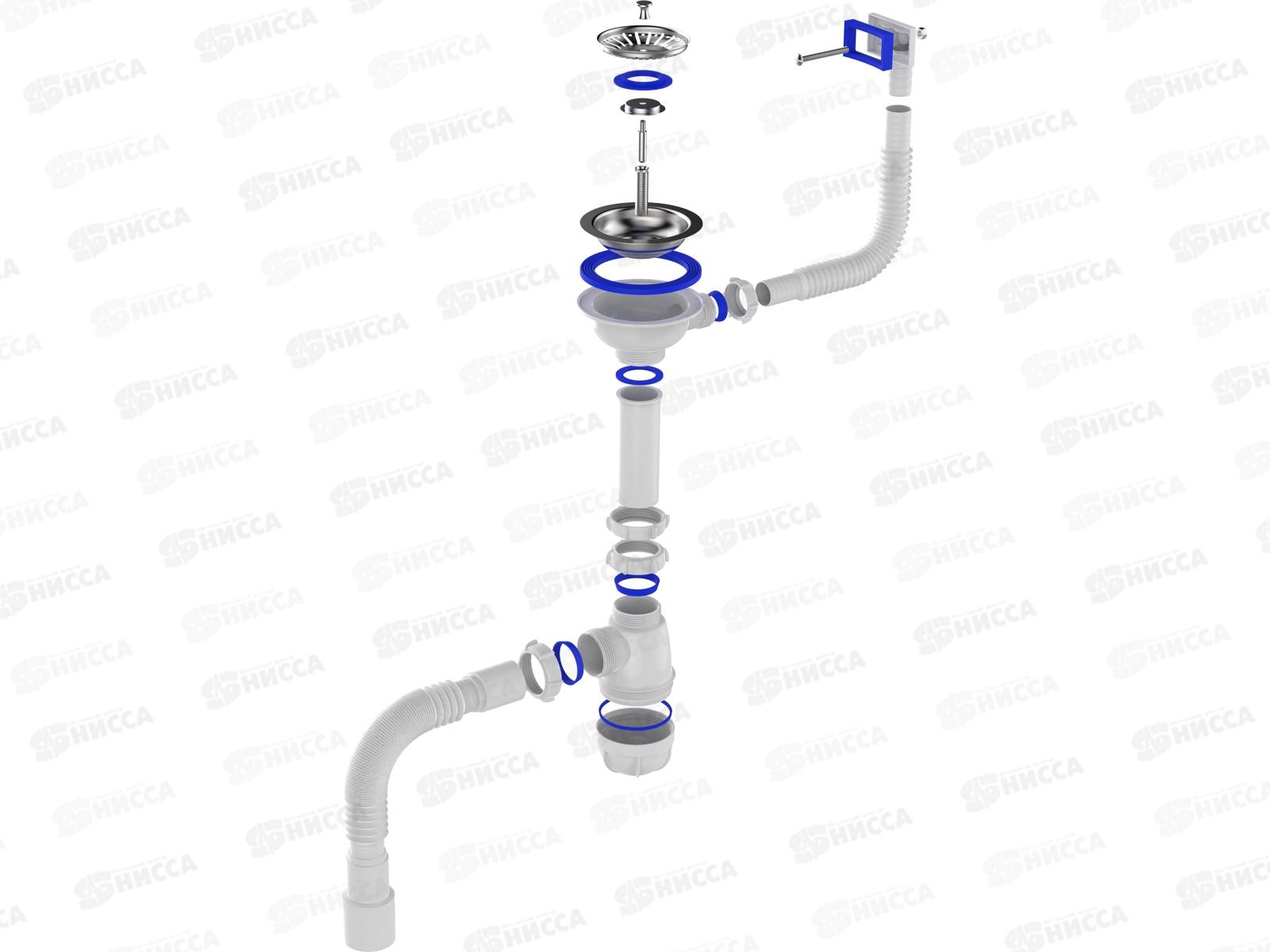 Сифон для мойки 3 1/2&quot х 40 с переливом с гибкой трубой 40х40/50 белый, B0148БЕЛ-20РS *20