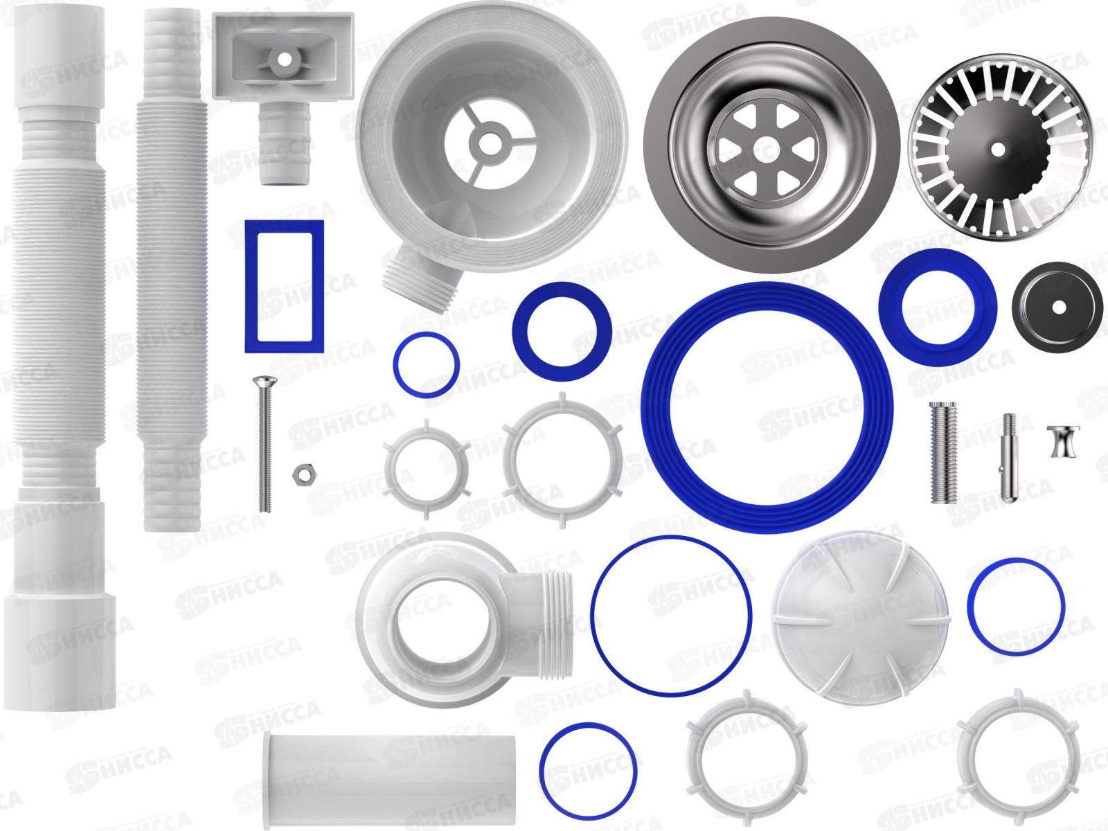 Сифон для мойки 3 1/2&quot х 40 с переливом с гибкой трубой 40х40/50 белый, B0148БЕЛ-20РS *20