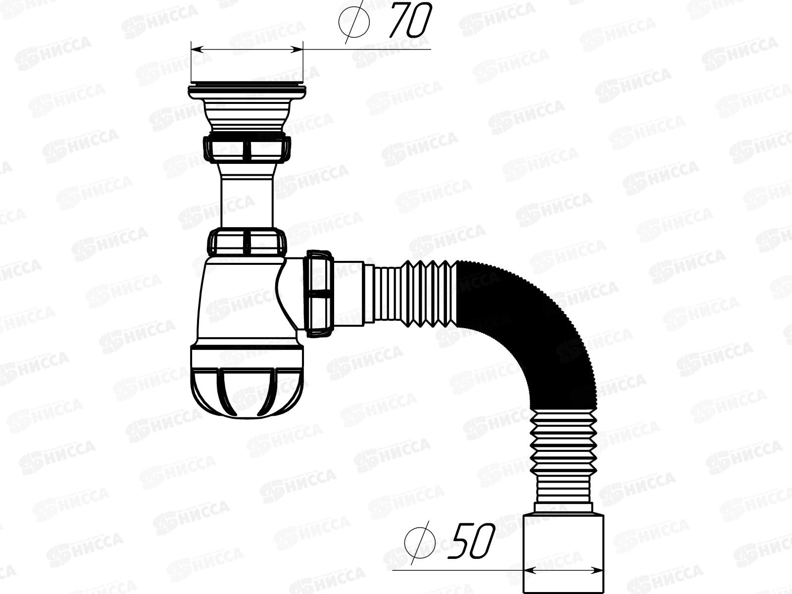 Сифон для умывальника малый 1 1/2&quot х 40 с выпуском с гибкой трубой 40х50, S0110-35 *35