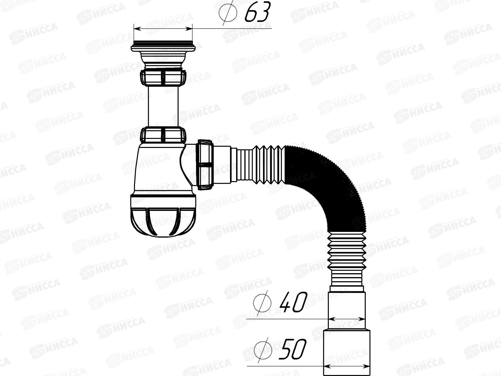 Сифон для умывальника 1 1/4&quot х 40 с гибкой трубкой 40х40/50, S1015-35 *35