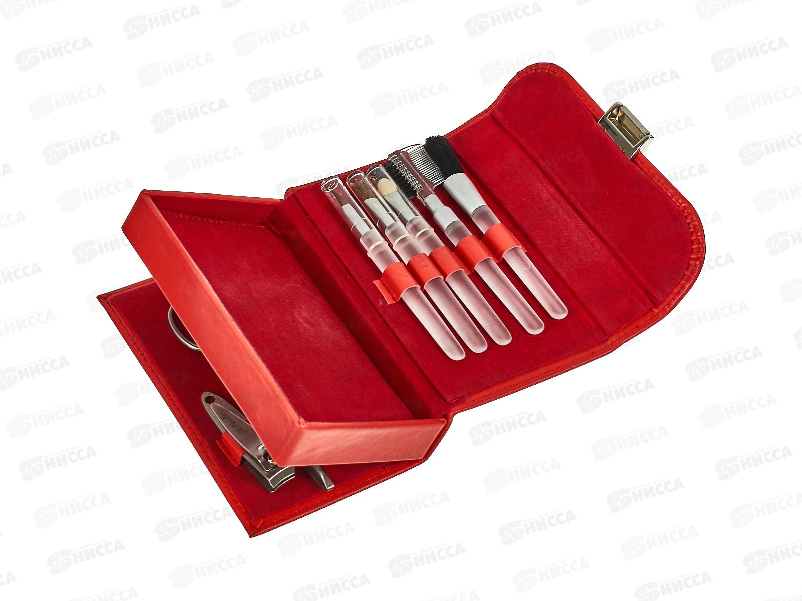 Маникюрный набор 9 предметов красный футляр из экокожи 107-012