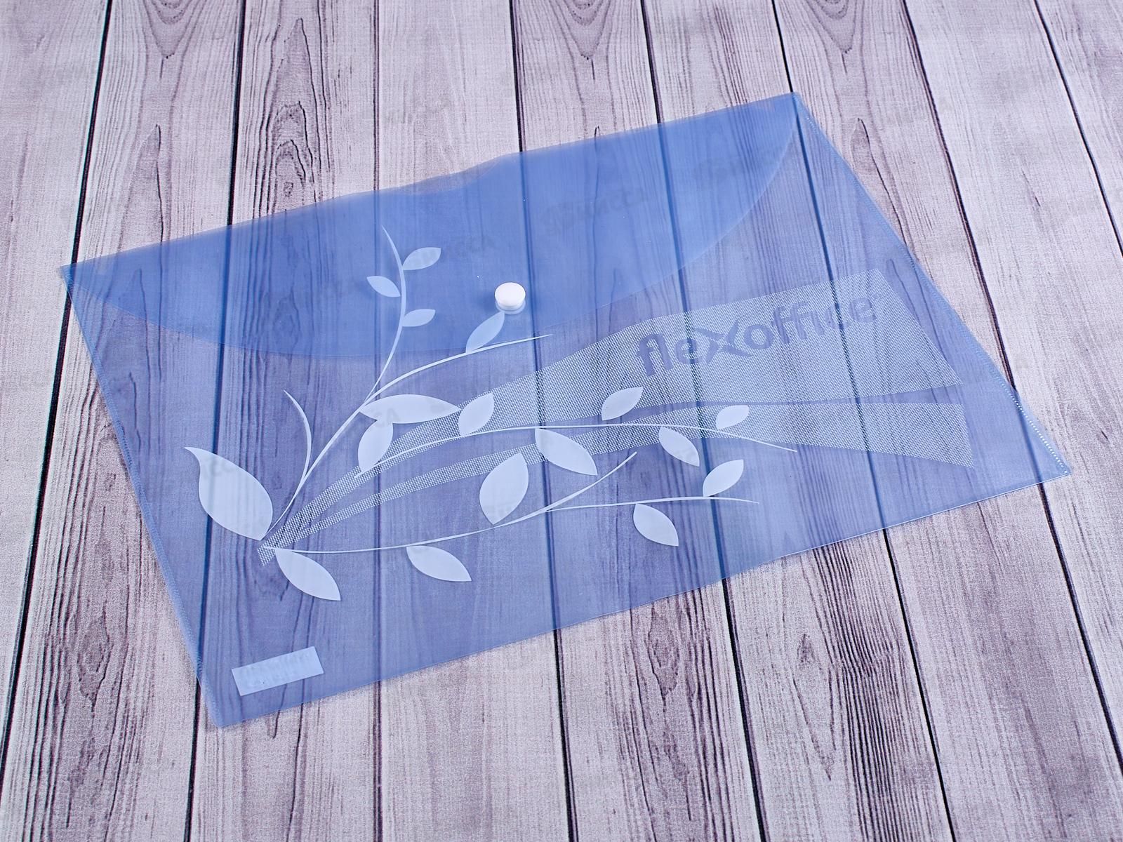 Папка с кнопкой  FLEXoffice А4 голубая, 0.12мм, FO-CBF02 *12